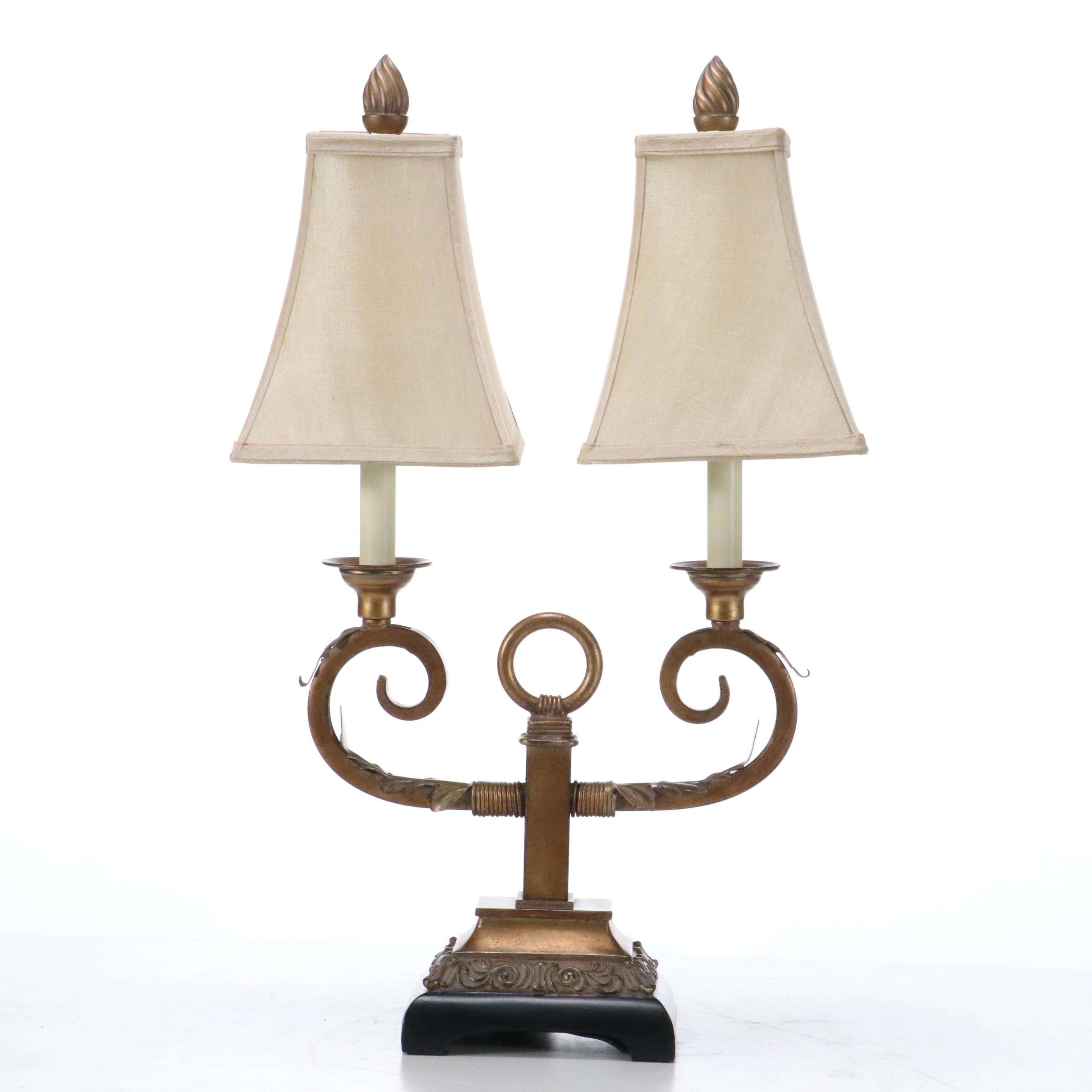 Uttermost Hollywood Regency Style Double Arm Table Lamp with Silk Shades
