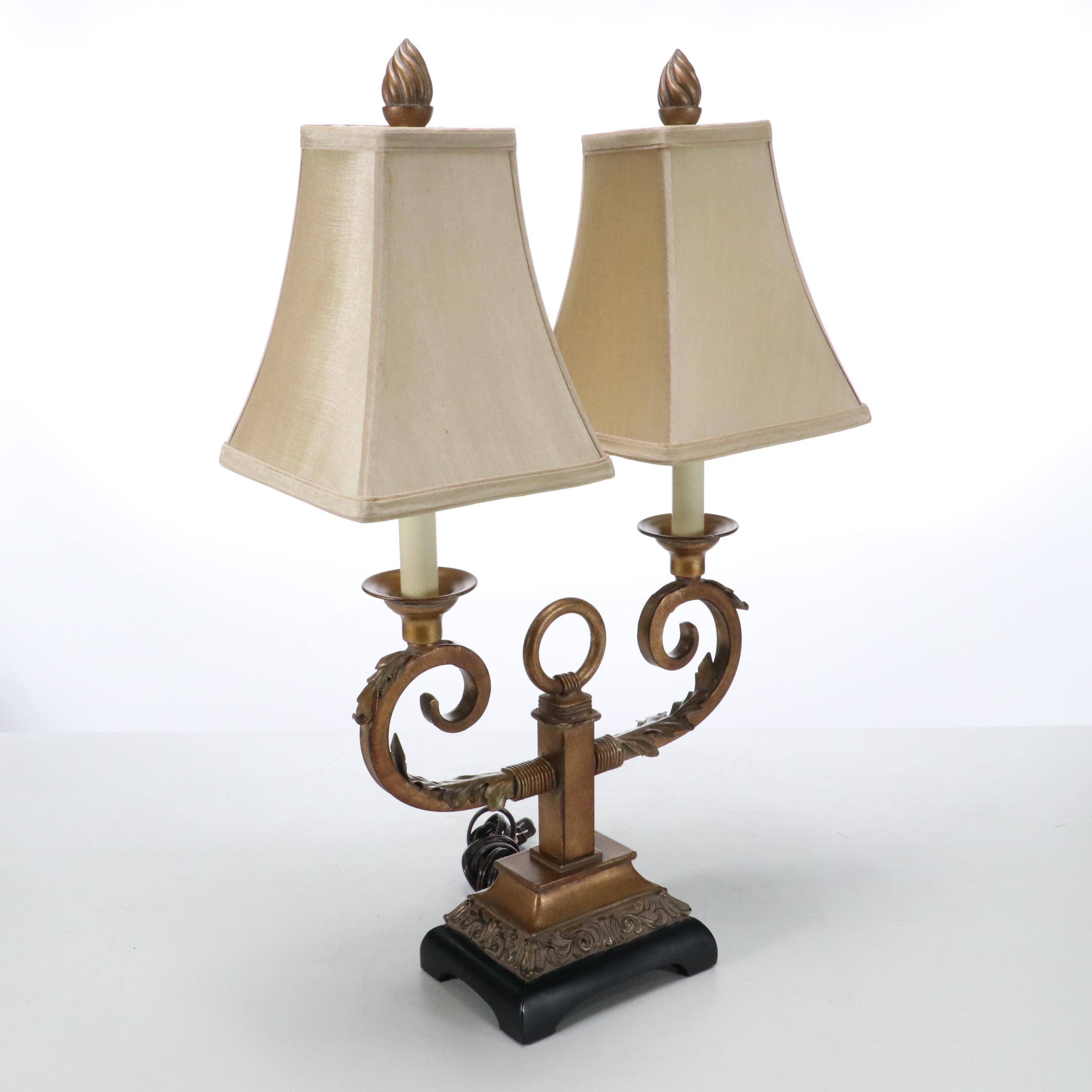 Uttermost Hollywood Regency Style Double Arm Table Lamp with Silk Shades