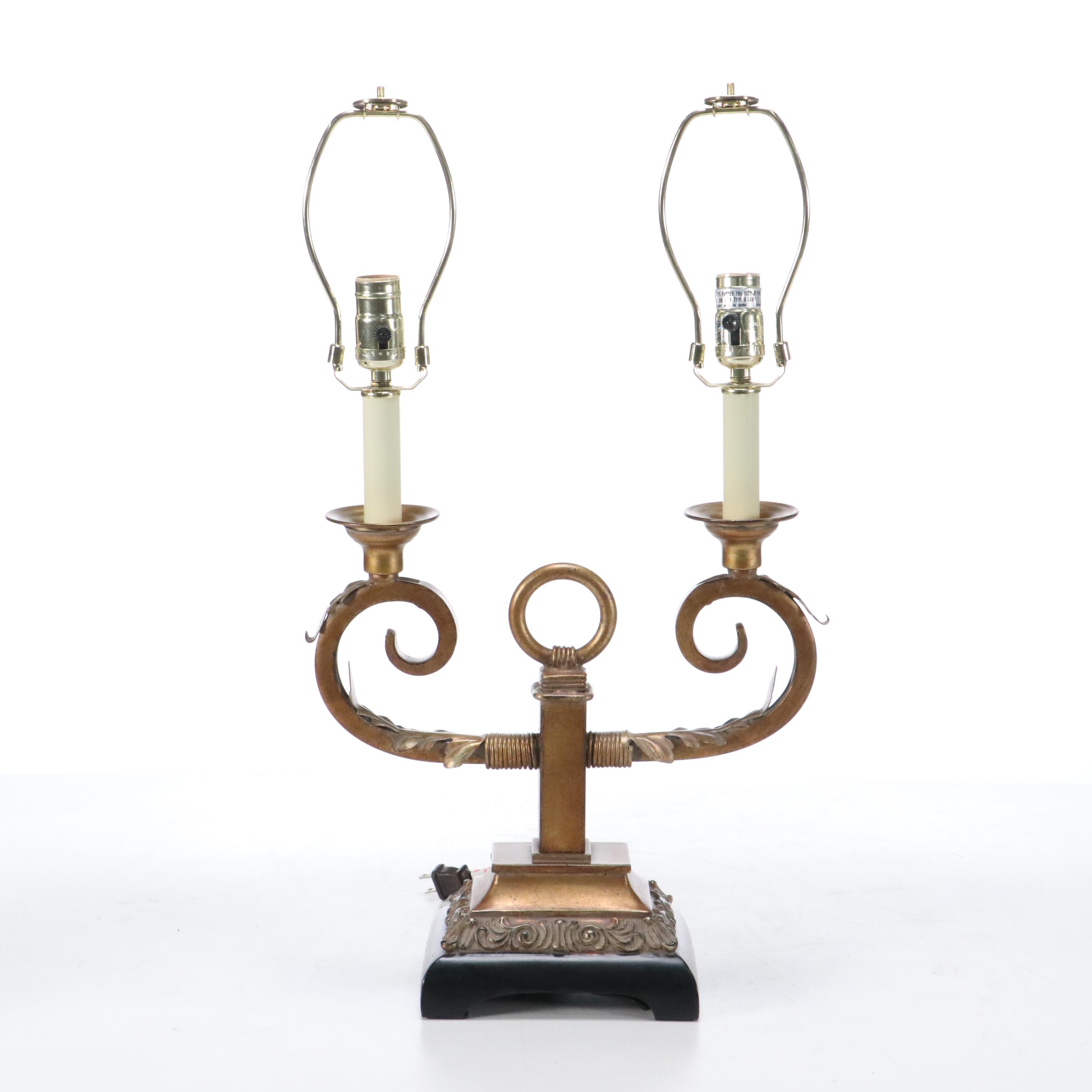 Uttermost Hollywood Regency Style Double Arm Table Lamp with Silk Shades