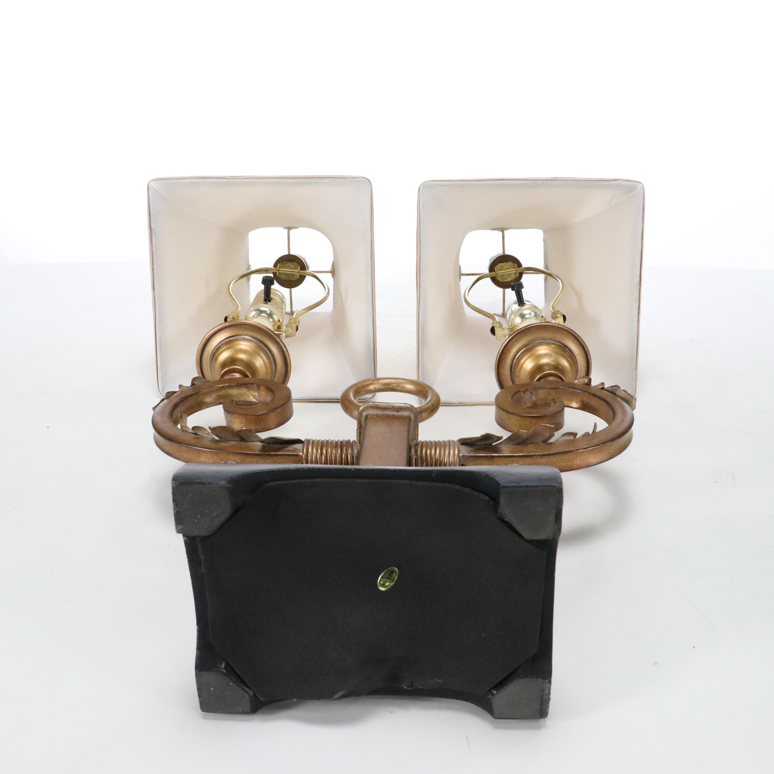 Uttermost Hollywood Regency Style Double Arm Table Lamp with Silk Shades