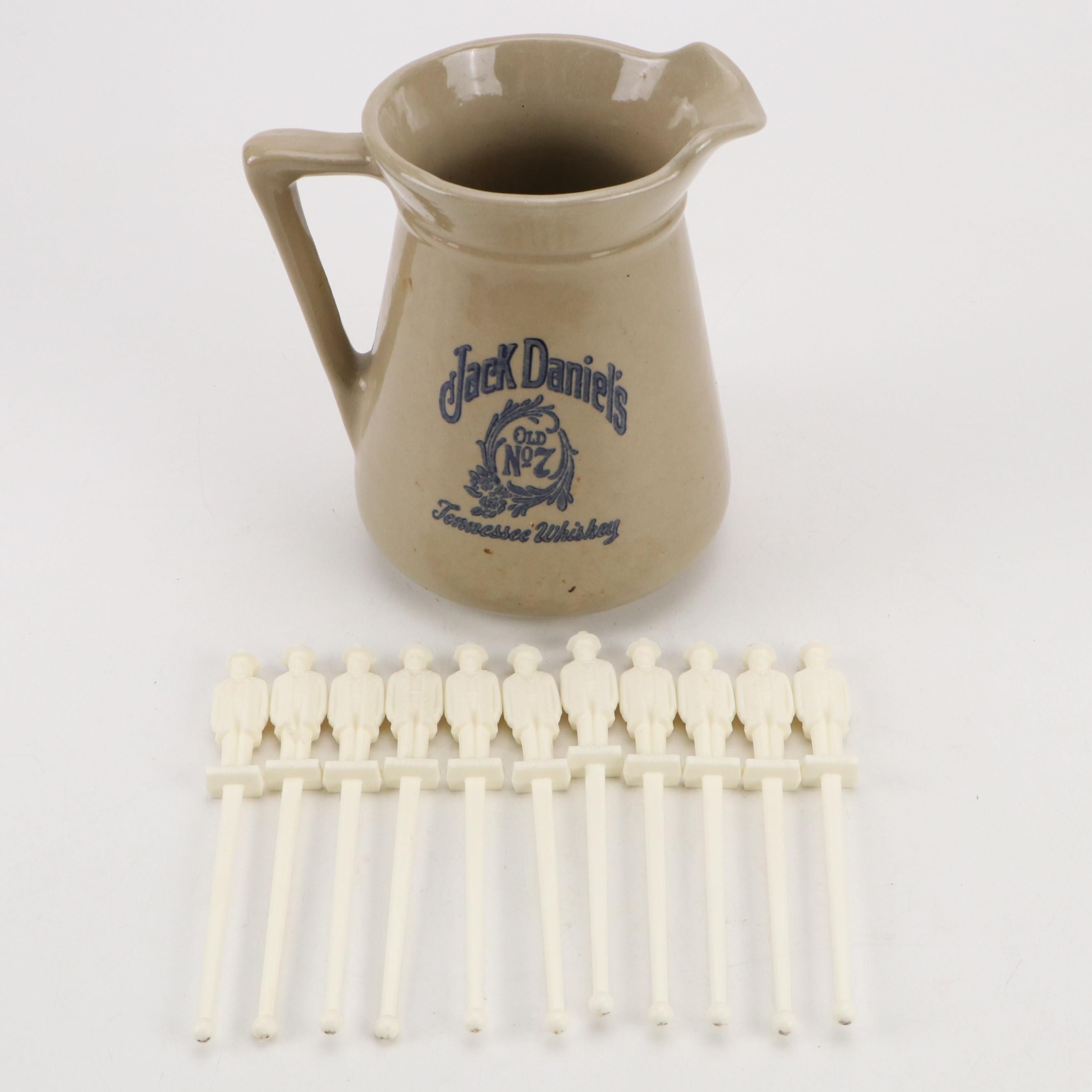 Jack Daniel's Old No. 7 Stoneware Pitcher with Plastic Swizzle Sticks