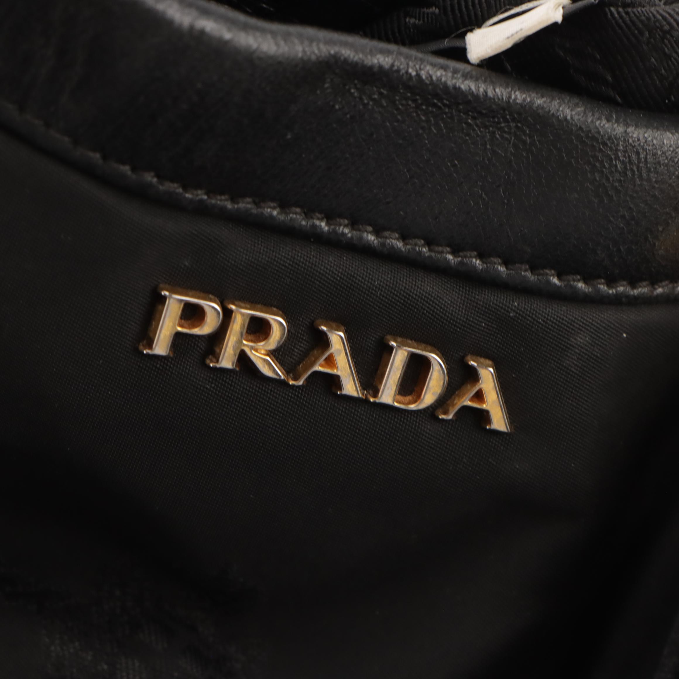 Prada Canapa Logo Shoulder Bag in Black Tessuto Nylon and Leather