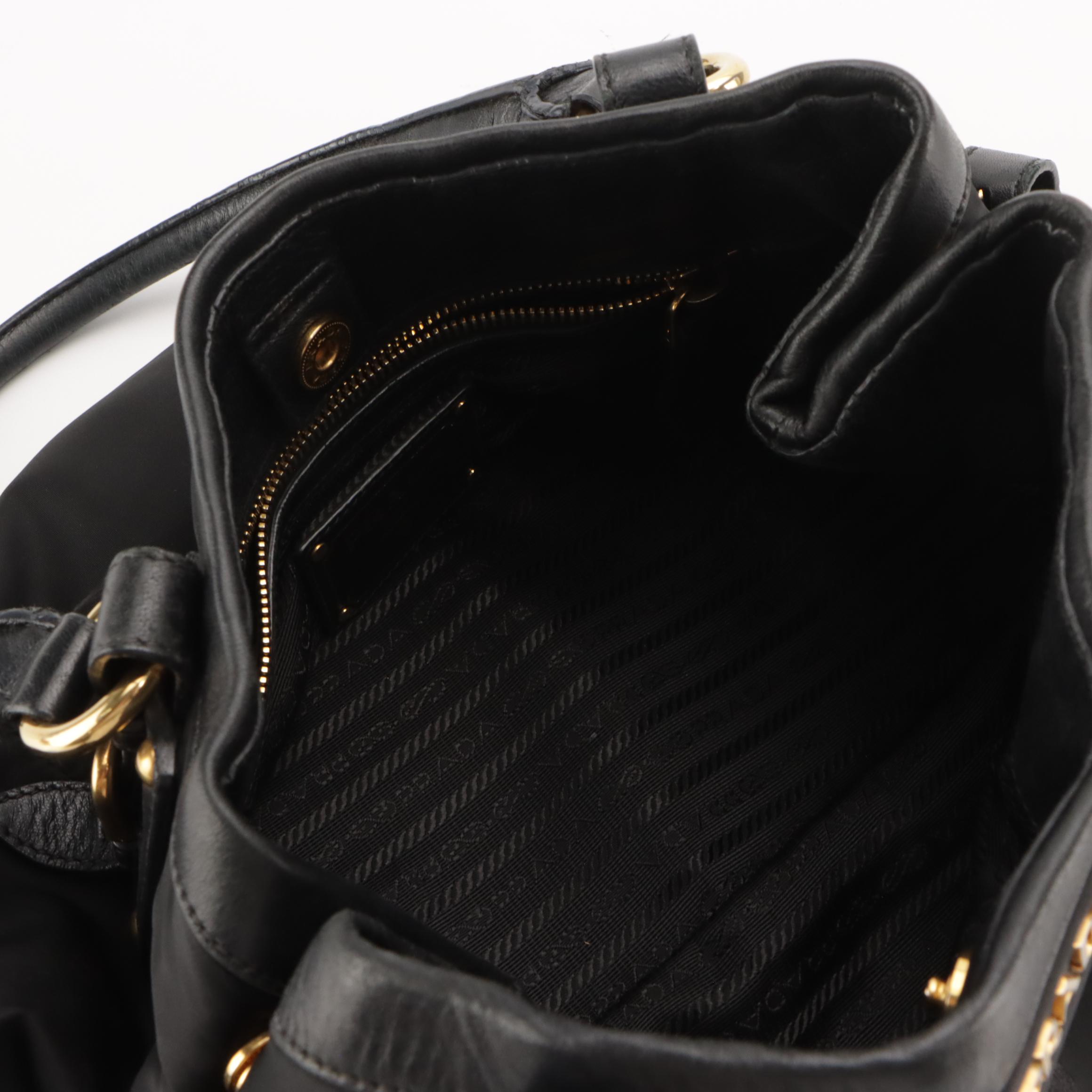 Prada Canapa Logo Shoulder Bag in Black Tessuto Nylon and Leather