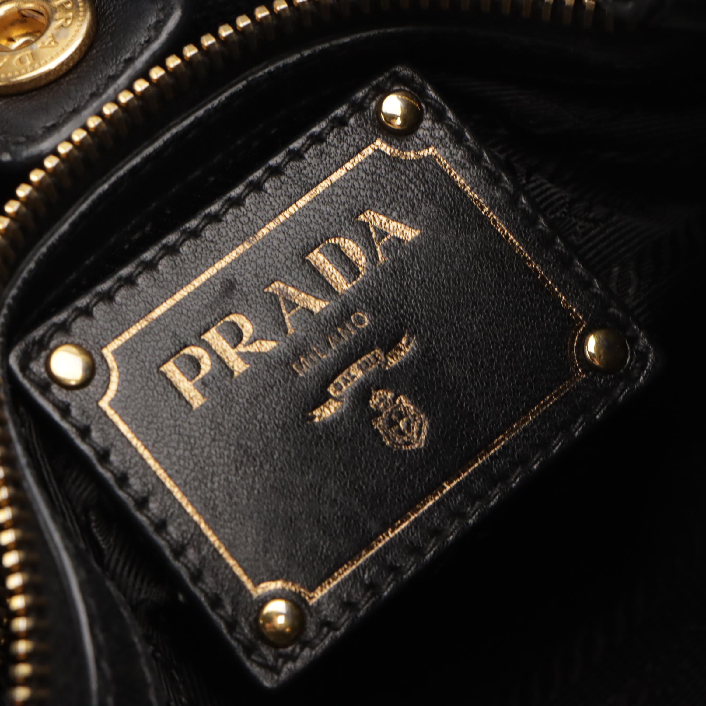 Prada Canapa Logo Shoulder Bag in Black Tessuto Nylon and Leather