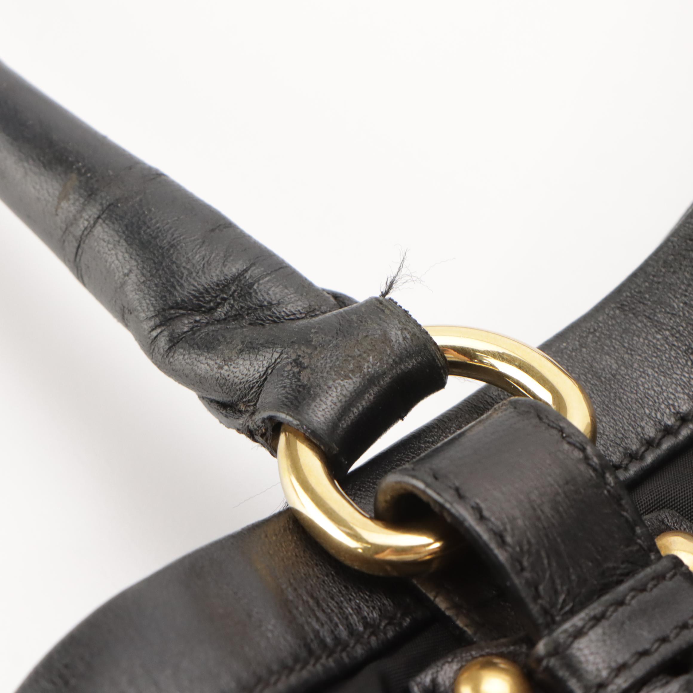 Prada Canapa Logo Shoulder Bag in Black Tessuto Nylon and Leather