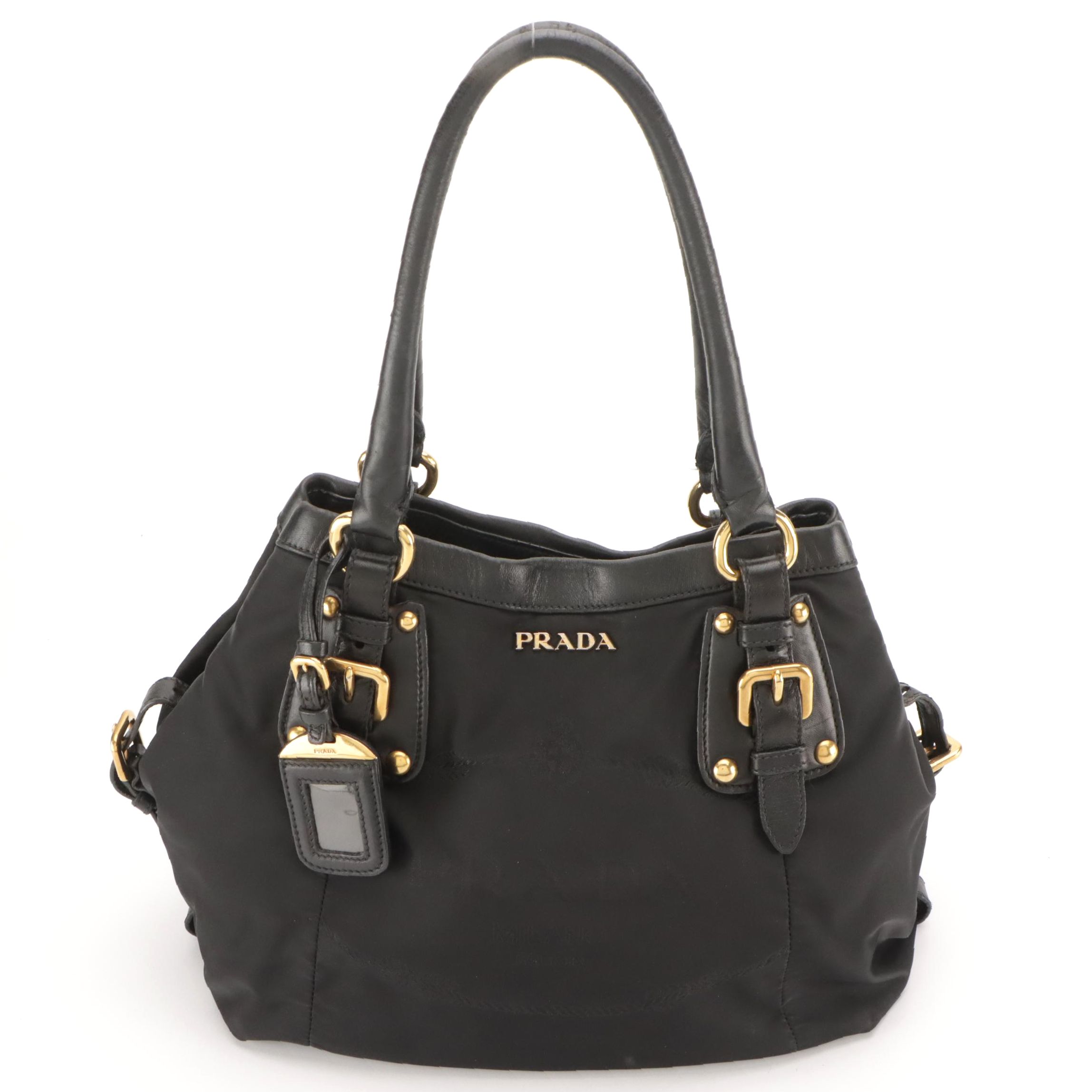 Prada Canapa Logo Shoulder Bag in Black Tessuto Nylon and Leather