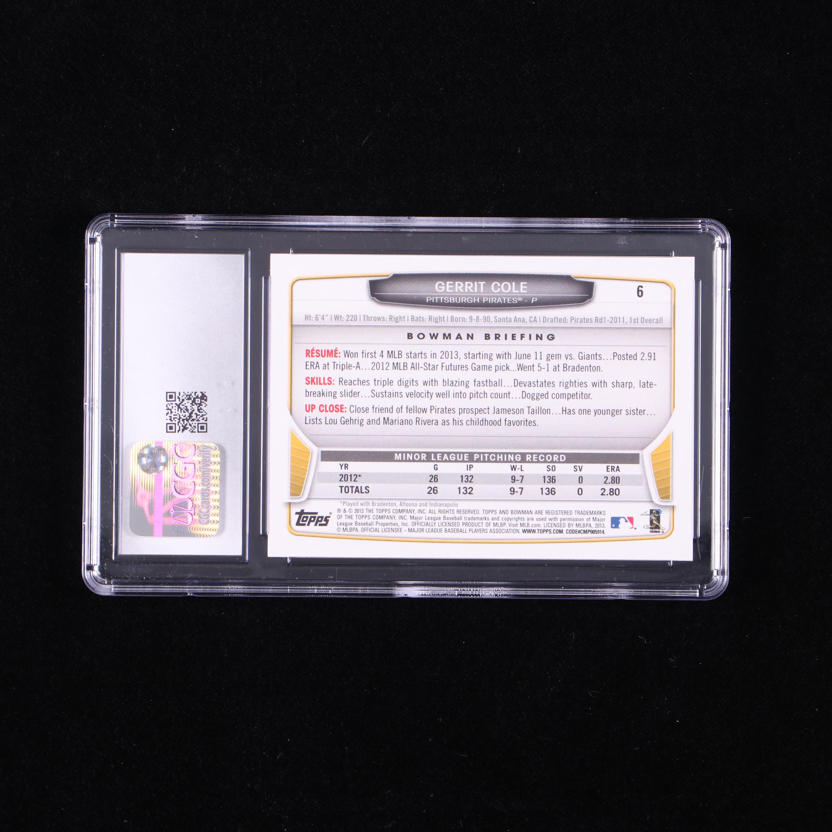 2013 Bowman Draft Picks & Prospects Gerrit Cole Rookie Card Graded CGC 10