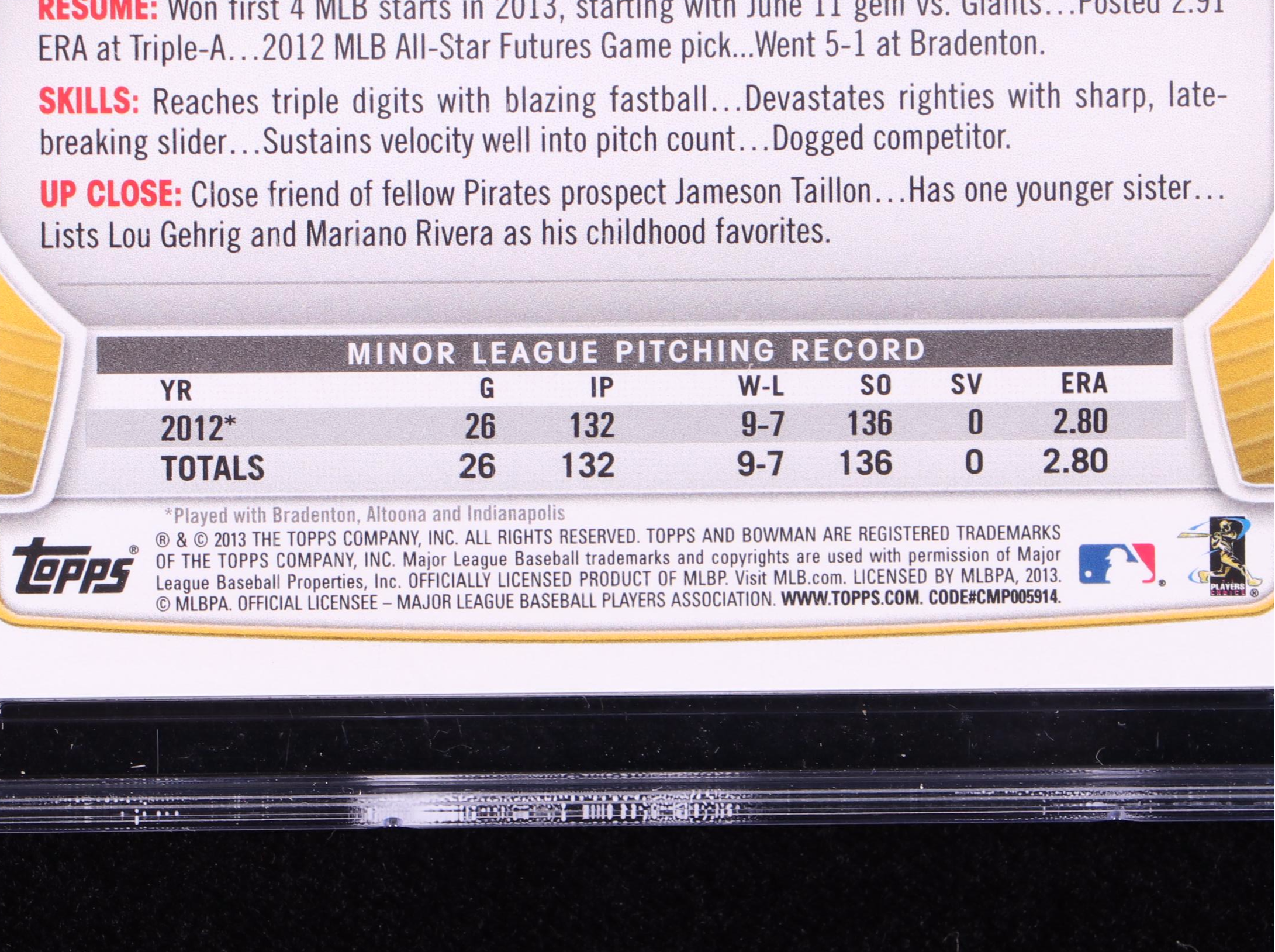 2013 Bowman Draft Picks & Prospects Gerrit Cole Rookie Card Graded CGC 10