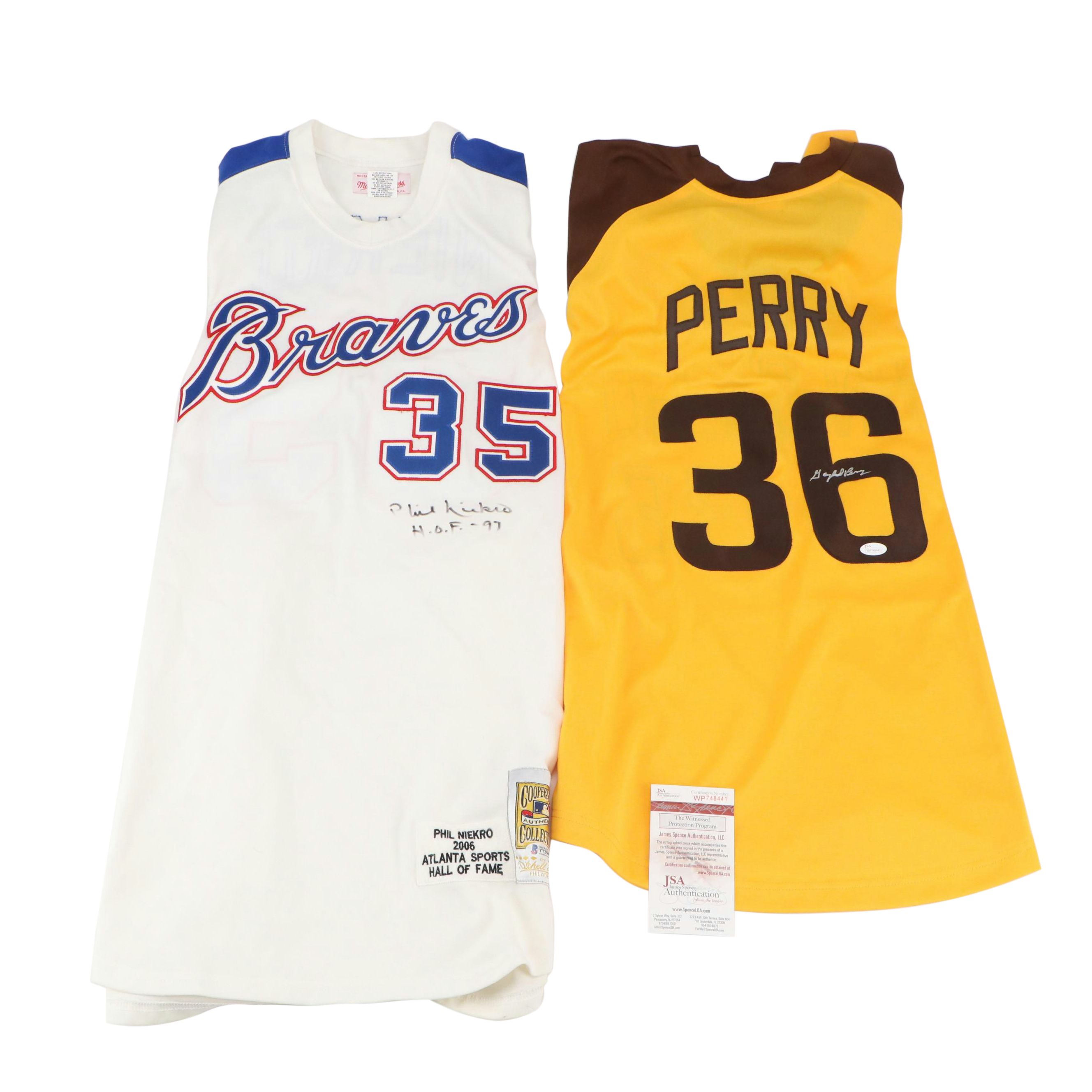 Gaylord Perry and Phil Niekro Signed Baseball Jerseys