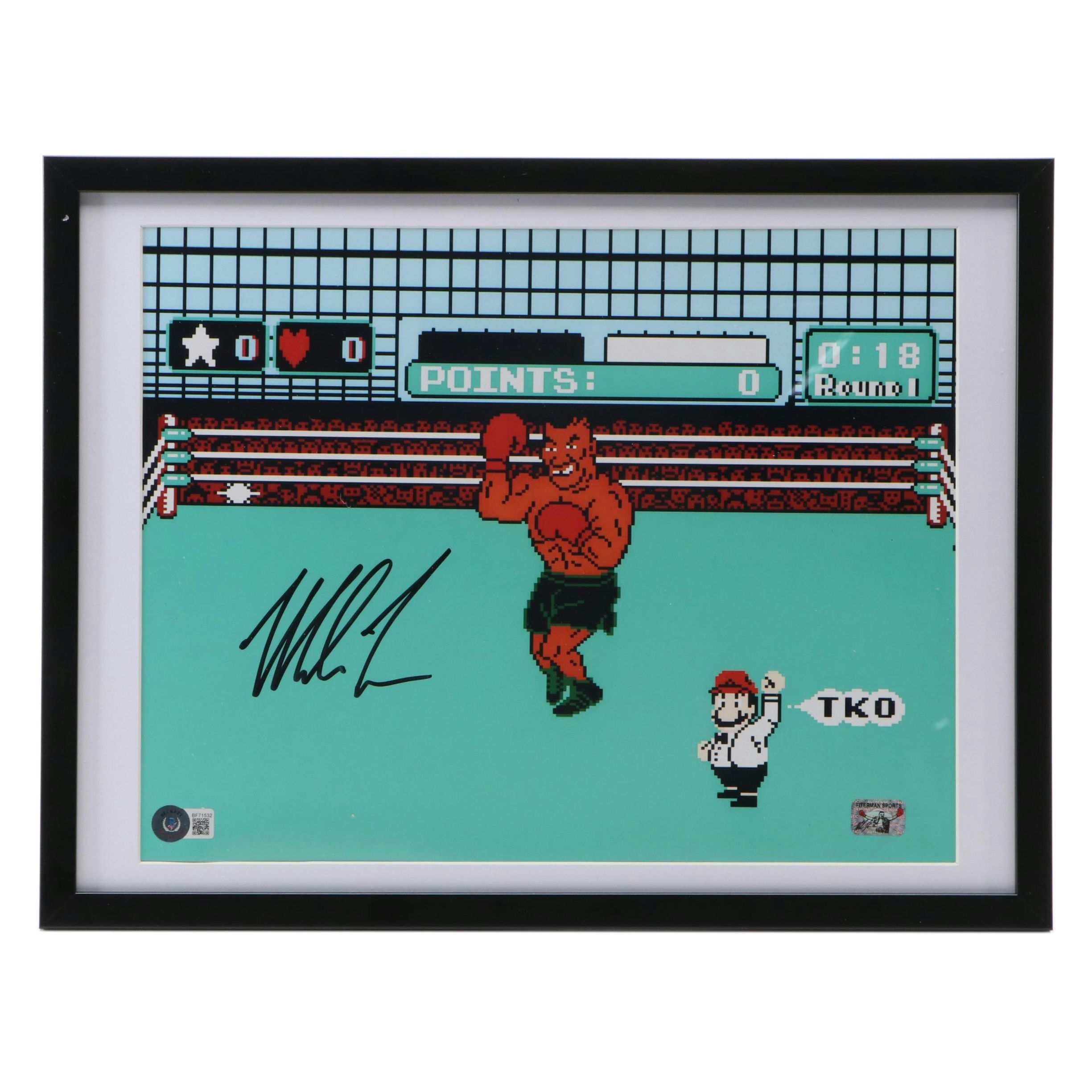Mike Tyson Signed "Punch-Out" Boxing Print in Matted Frame, Beckett