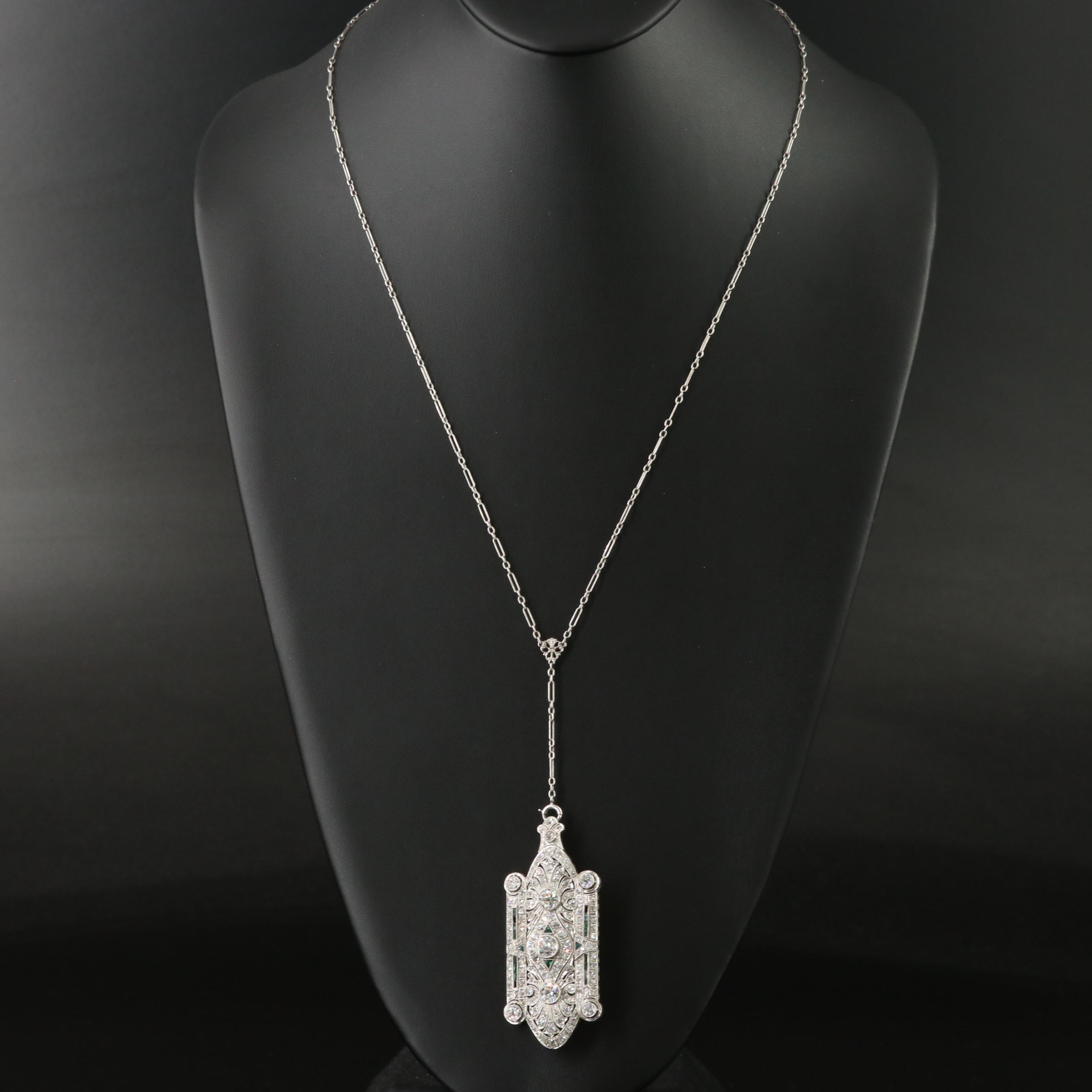 Art Deco 6.15 CTW Diamond Brooch-Pendant Necklace with Openwork Palmette Motif