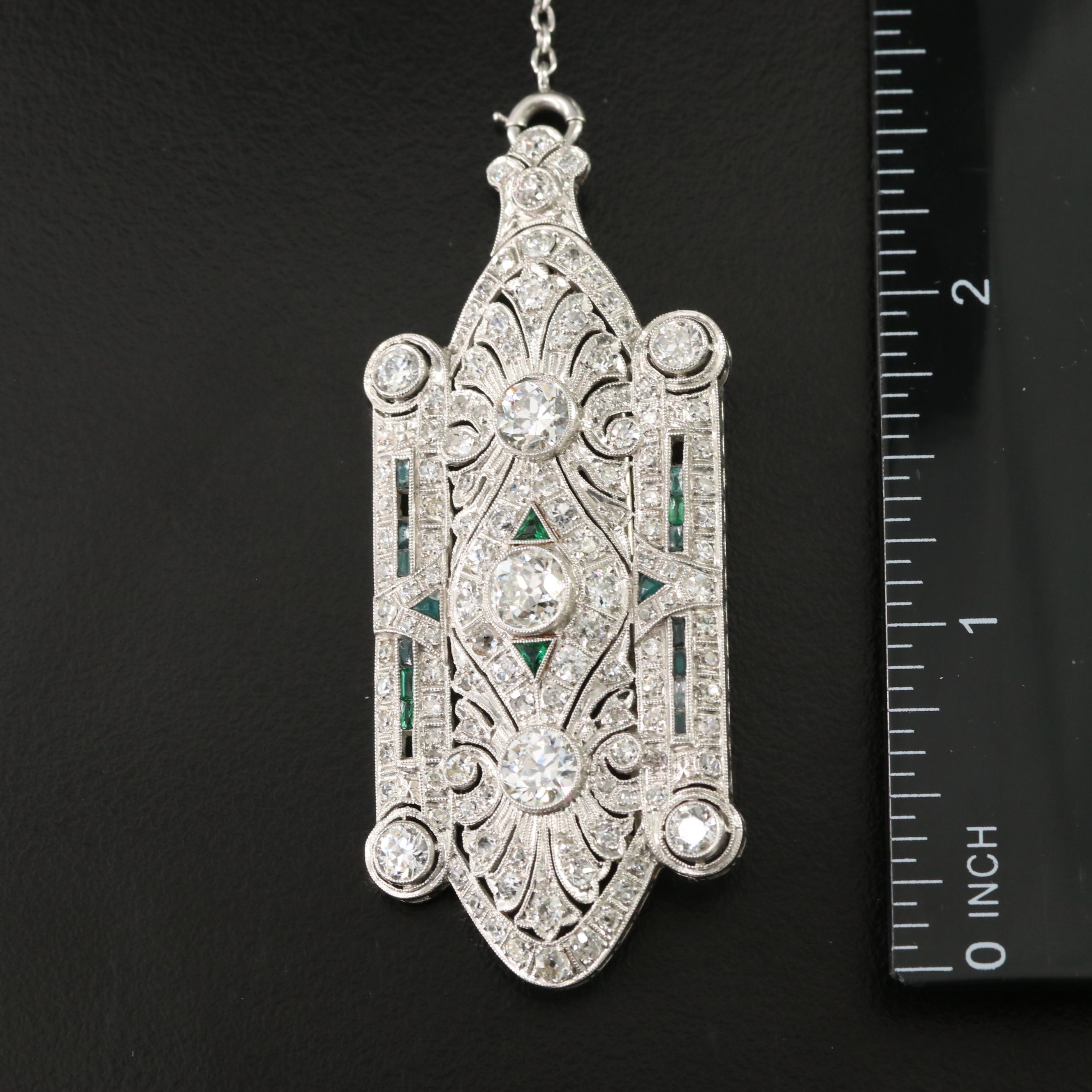Art Deco 6.15 CTW Diamond Brooch-Pendant Necklace with Openwork Palmette Motif