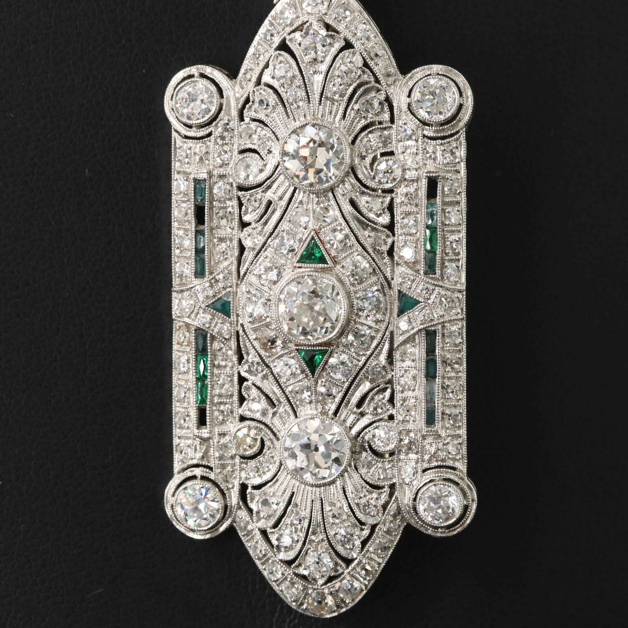 Art Deco 6.15 CTW Diamond Brooch-Pendant Necklace with Openwork Palmette Motif