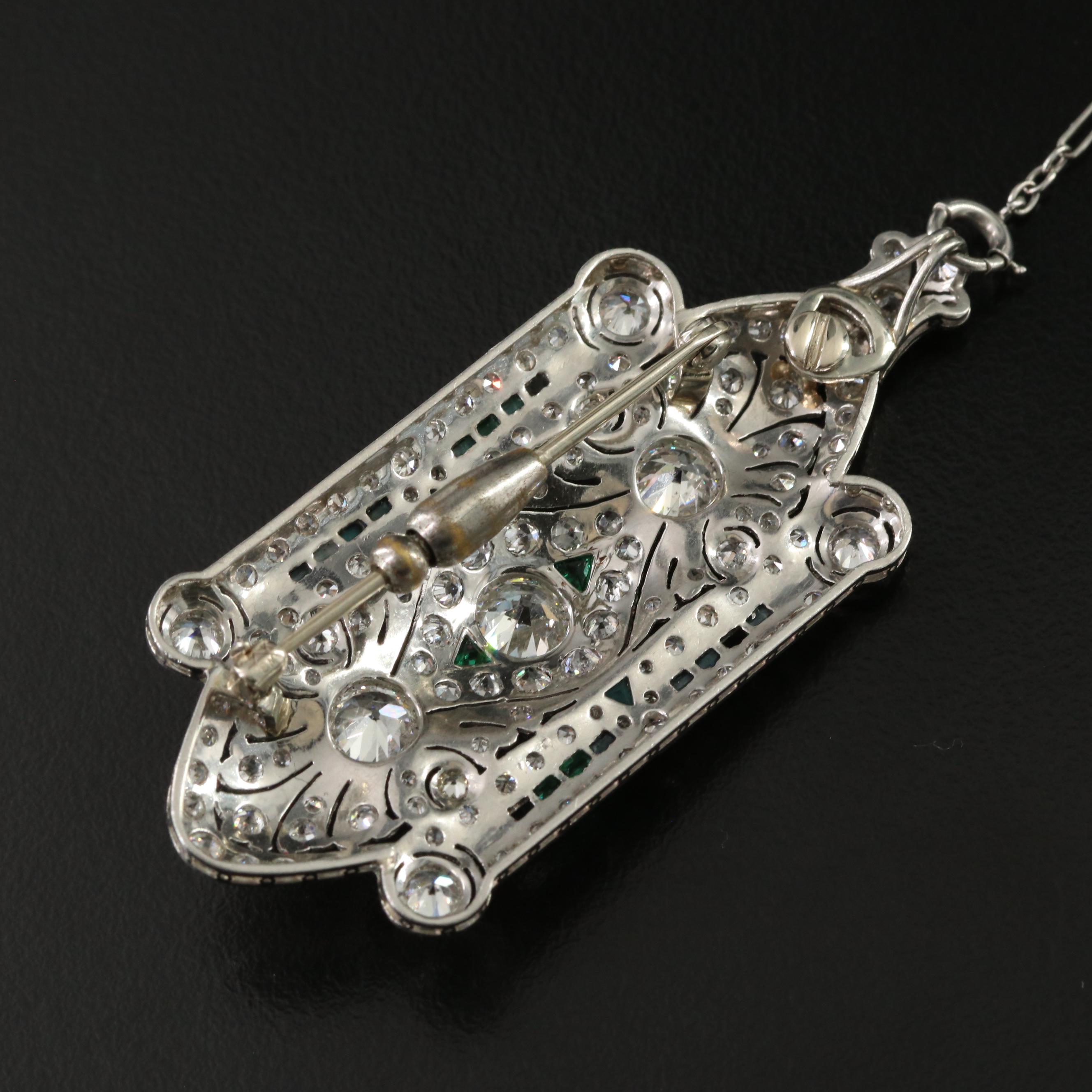 Art Deco 6.15 CTW Diamond Brooch-Pendant Necklace with Openwork Palmette Motif