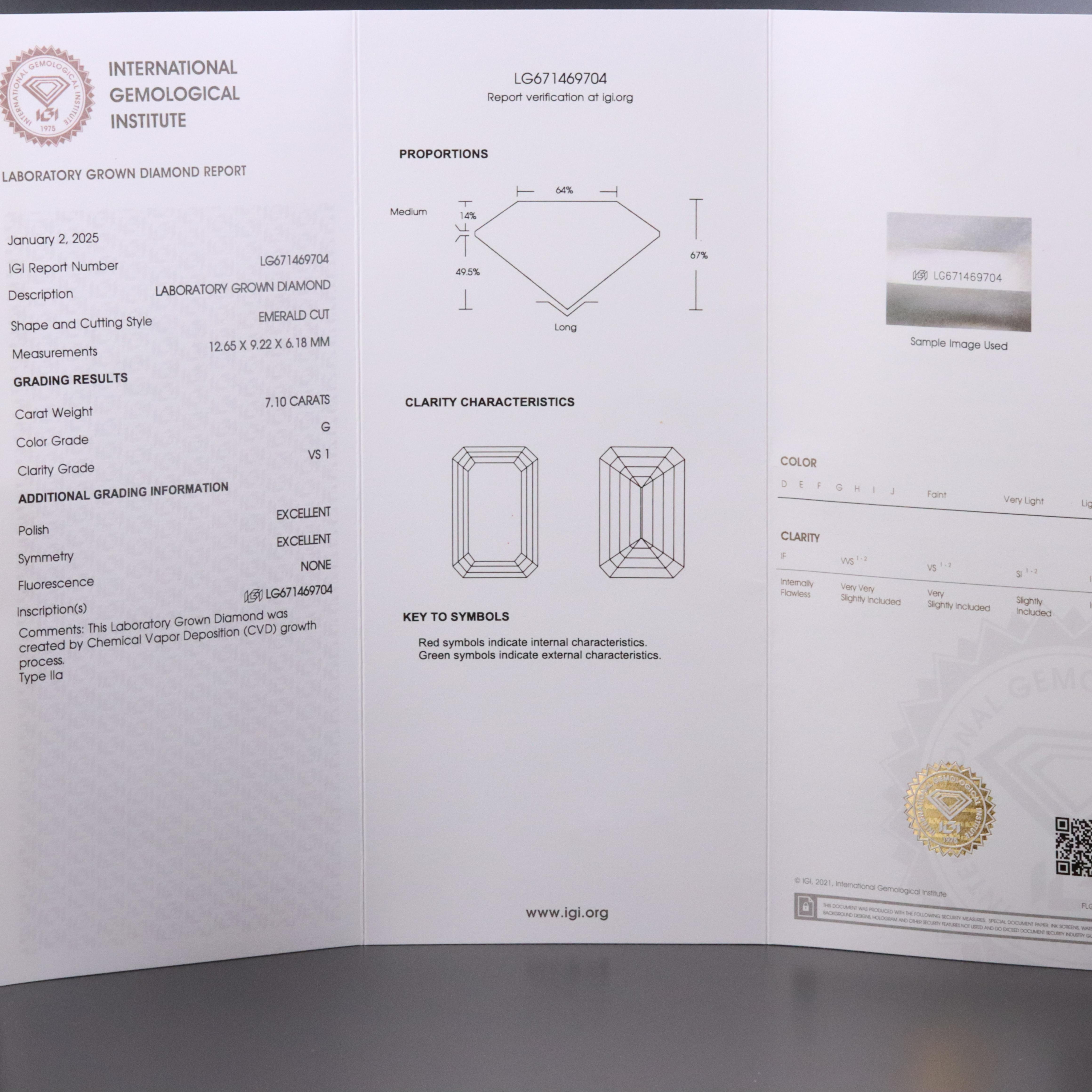 18K 7.10 CT Lab Grown Diamond Solitaire Ring with IGI Report
