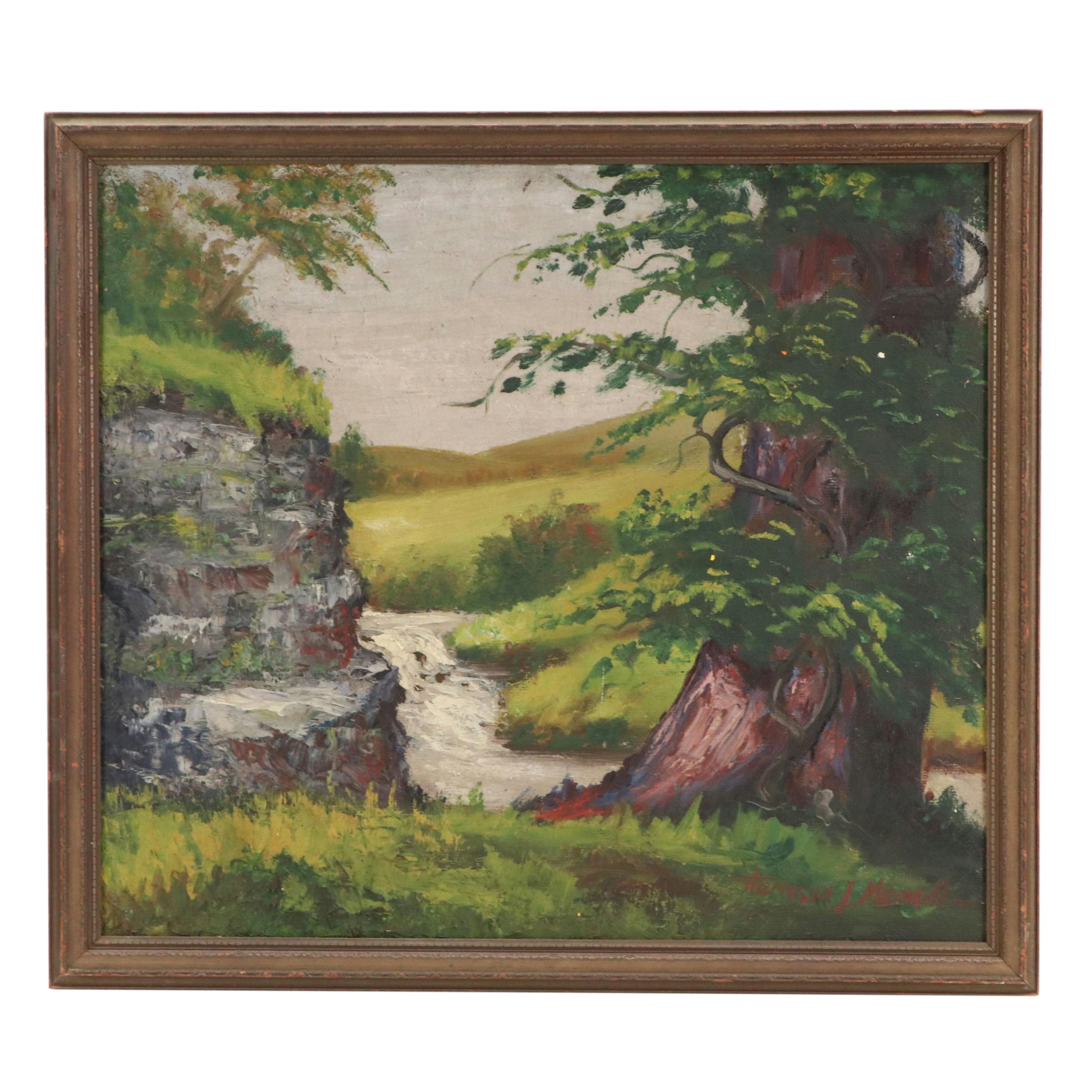 Harrison J. Maxwell Landscape Oil Painting "Rocky Fork, Near Gahanna"
