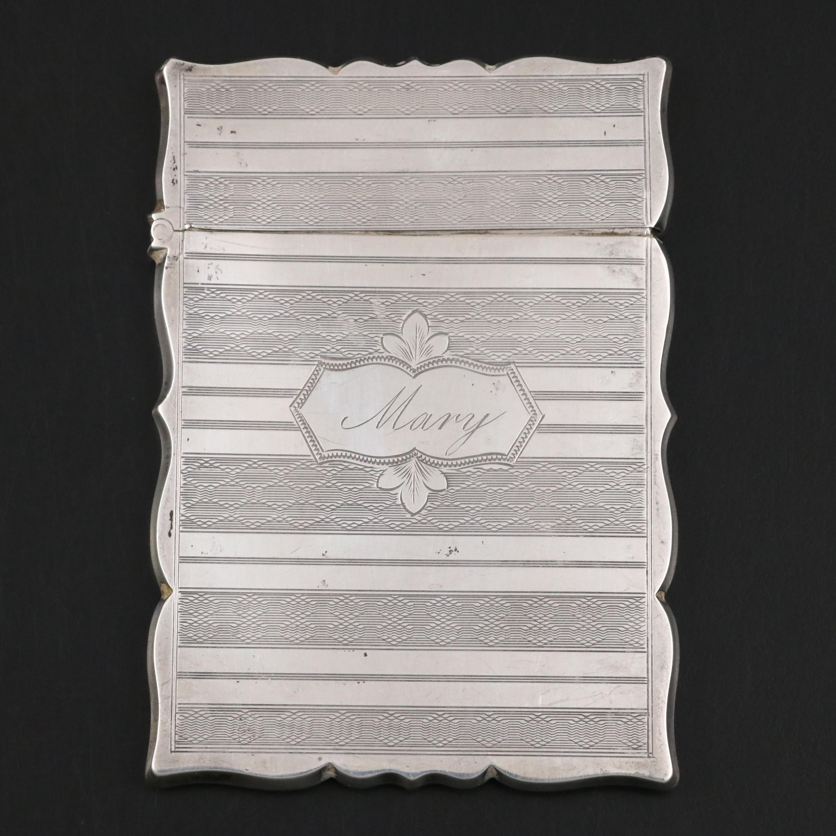 Guilloché Engraved Coin Silver Card Case, Late 19th / Early 20th Century