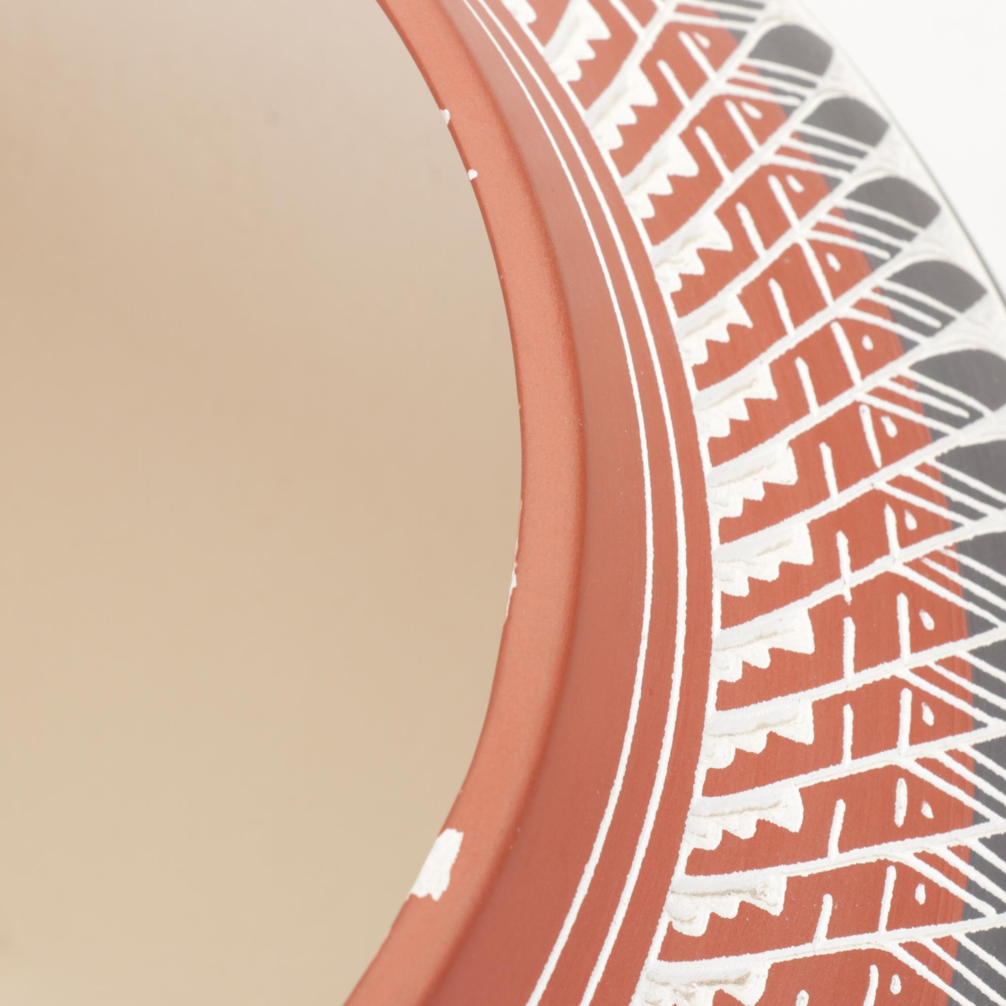 R. Aragon Acoma Pueblo Hand-Coiled Pottery Sgraffito Bear Motif Olla