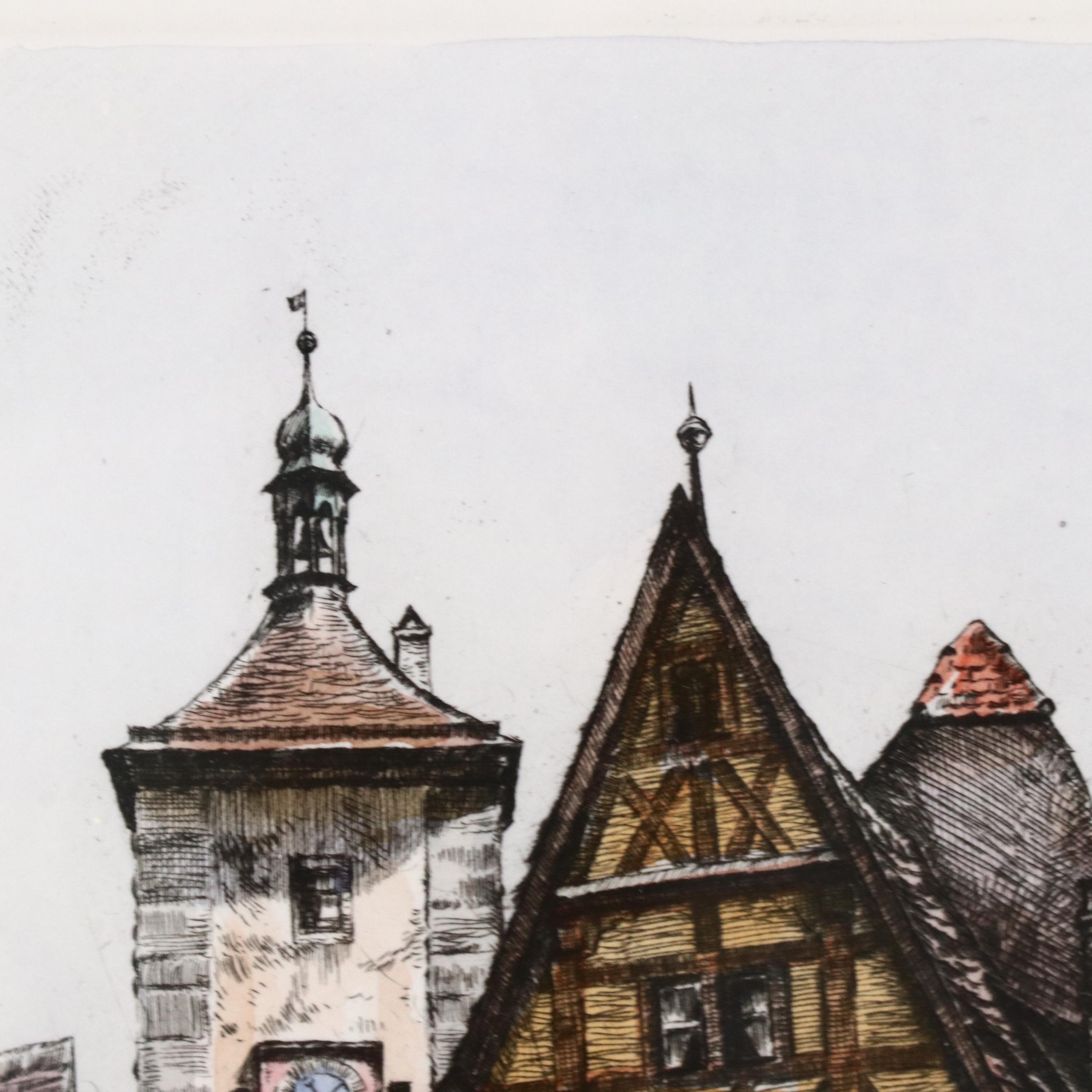 Heiner Krasser Hand-Colored Etching "Rothenburg O. T."