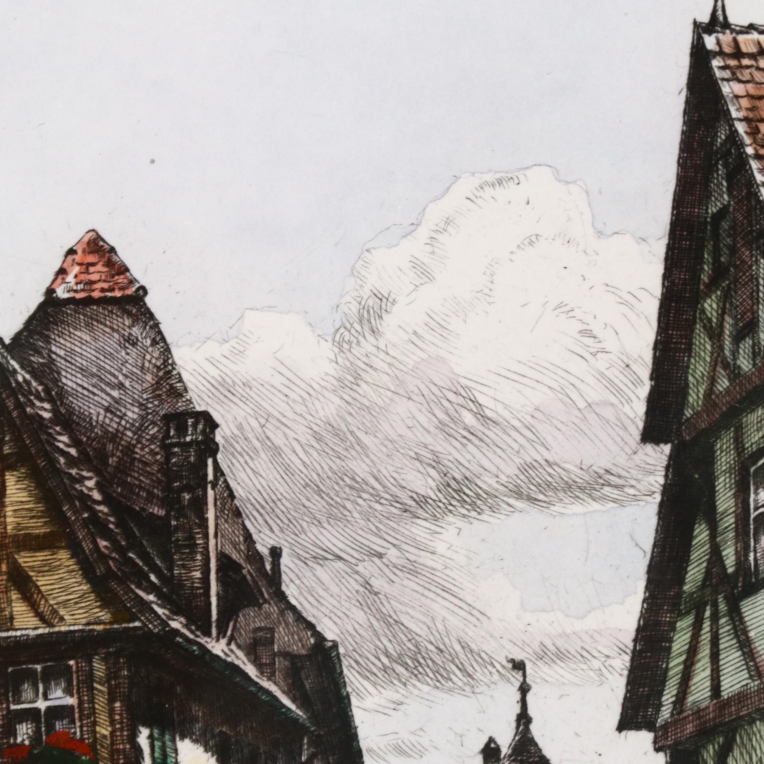 Heiner Krasser Hand-Colored Etching "Rothenburg O. T."