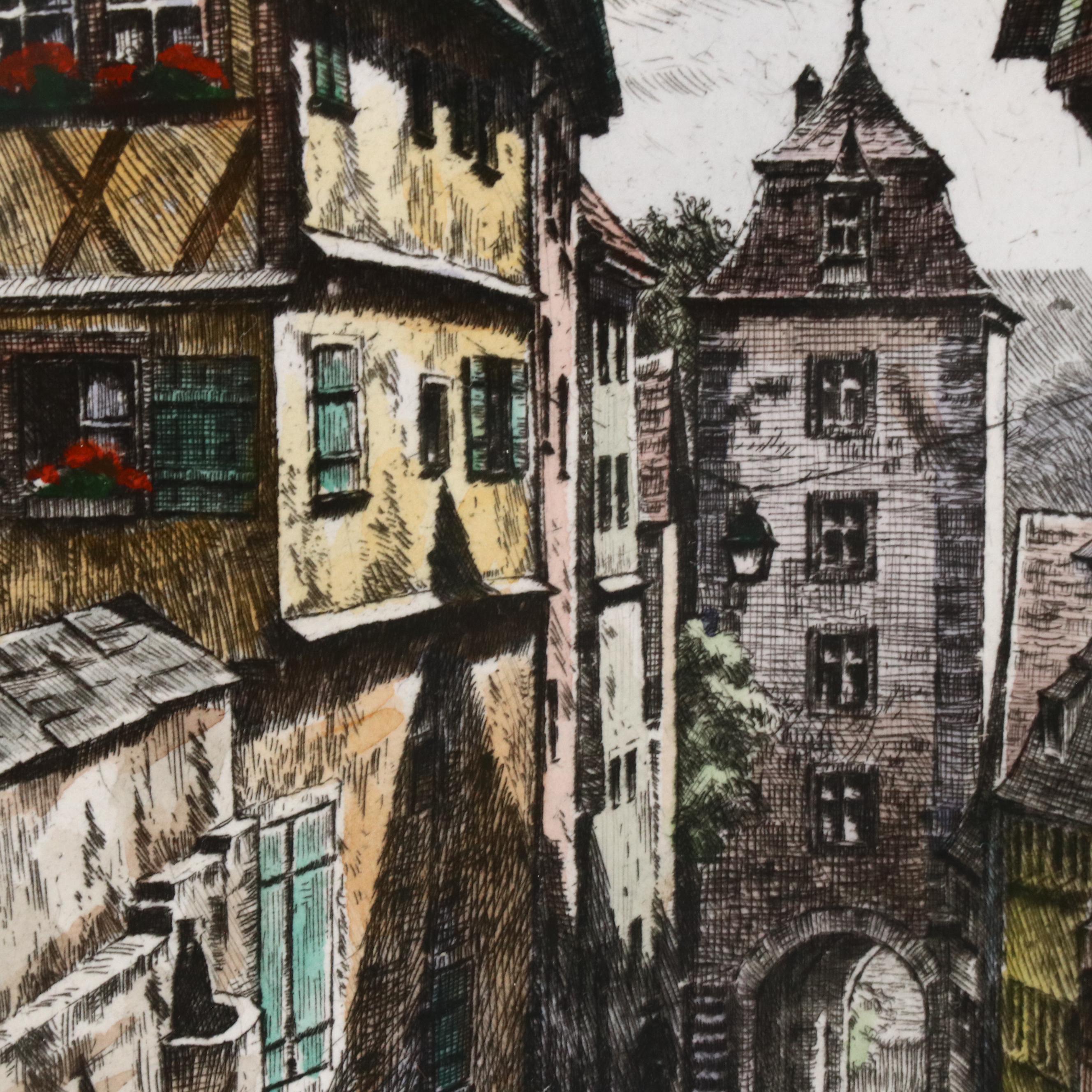Heiner Krasser Hand-Colored Etching "Rothenburg O. T."