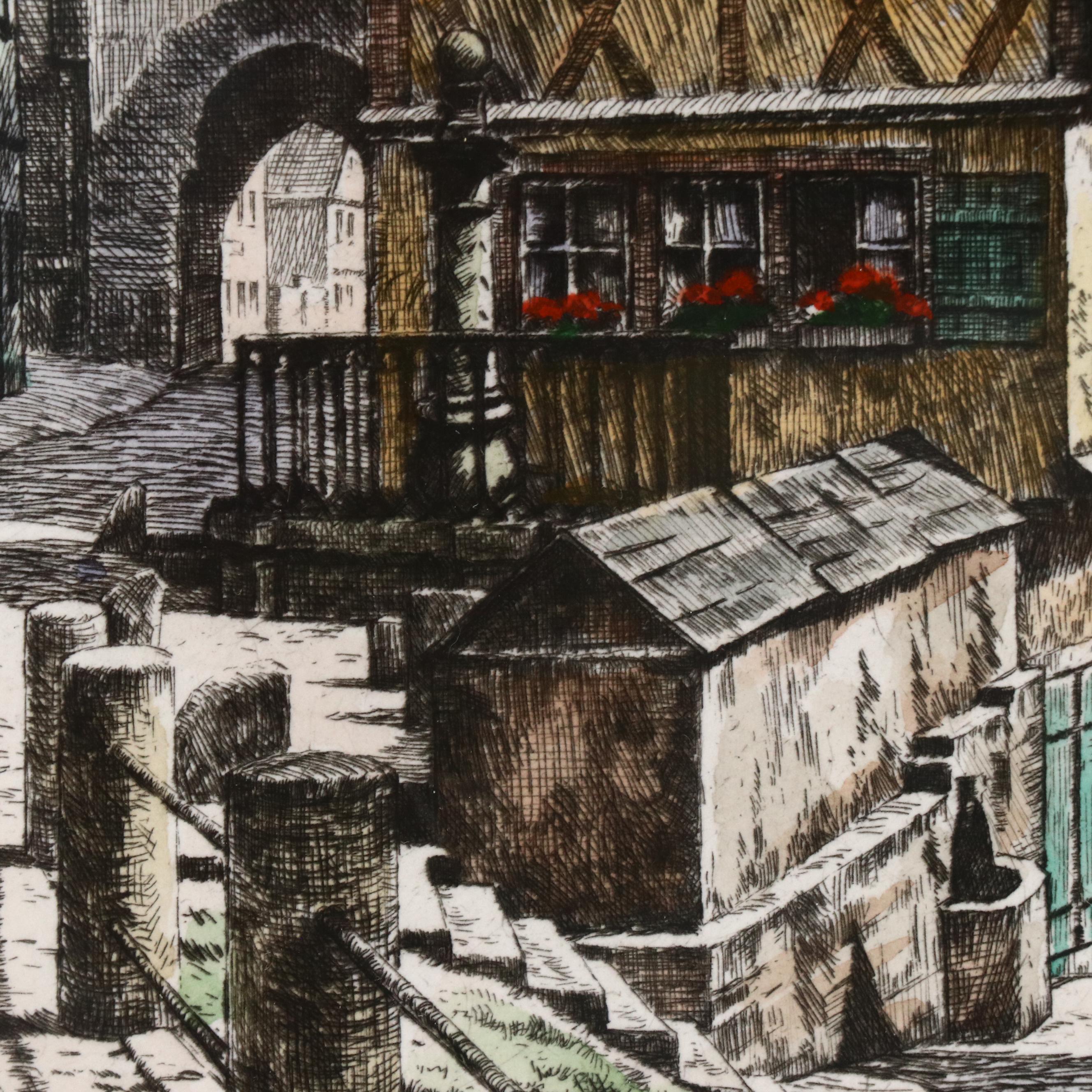 Heiner Krasser Hand-Colored Etching "Rothenburg O. T."