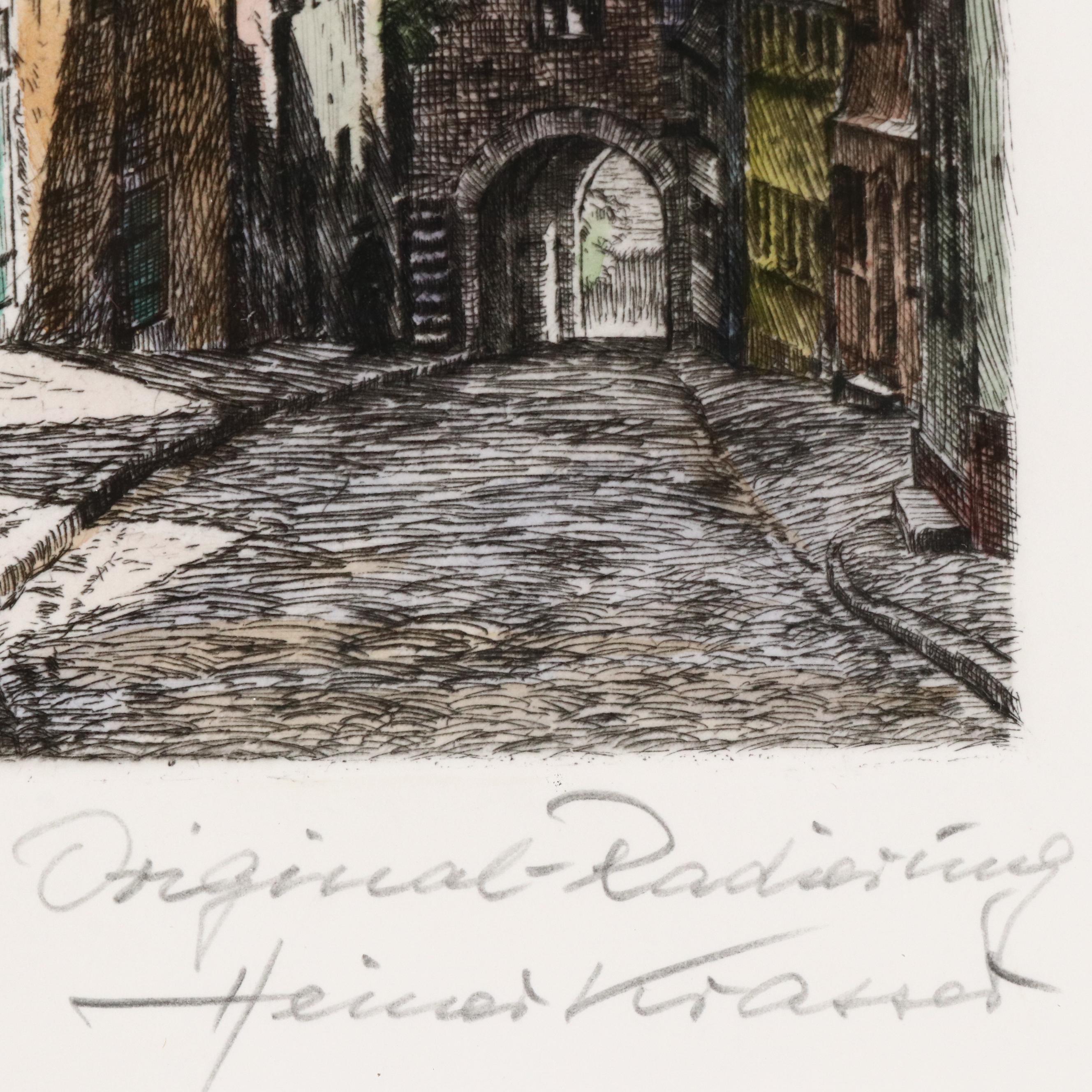 Heiner Krasser Hand-Colored Etching "Rothenburg O. T."