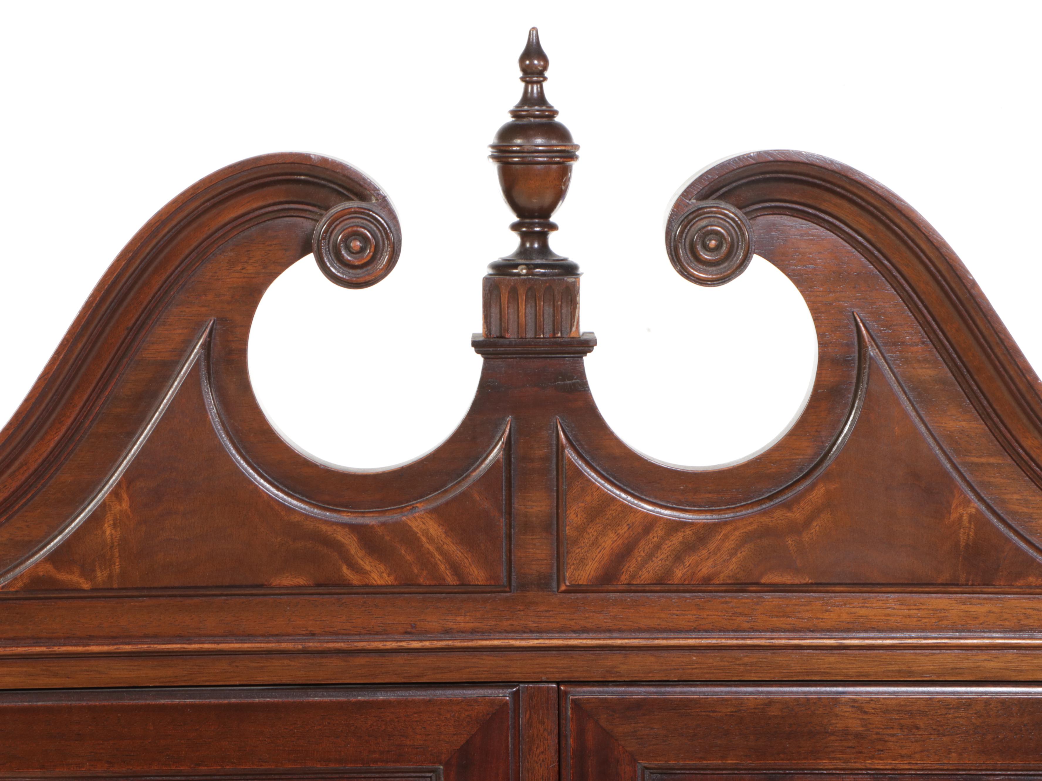 Chippendale Style Figured Mahogany Secretary Desk with Hutch, 20th Century