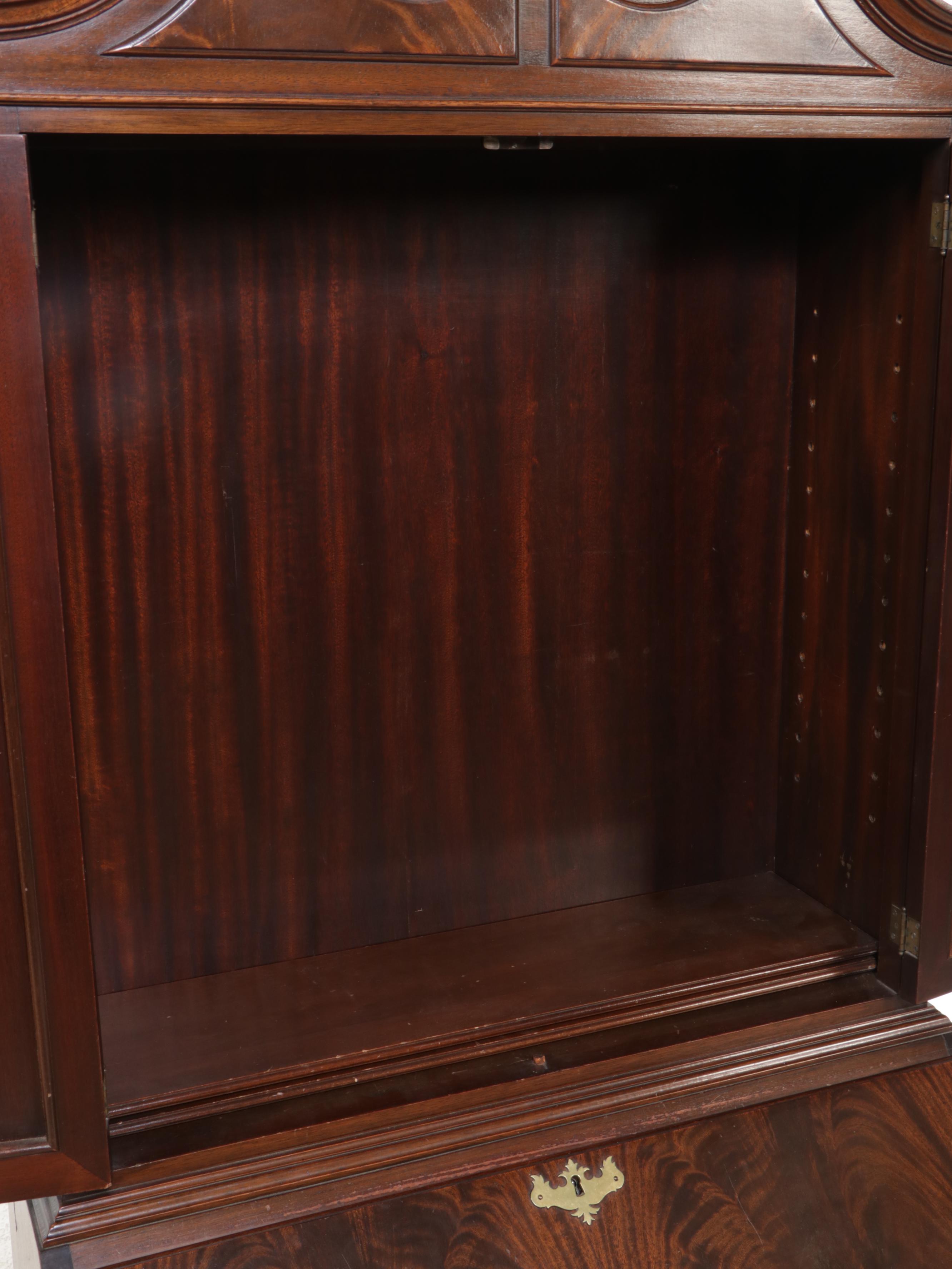 Chippendale Style Figured Mahogany Secretary Desk with Hutch, 20th Century