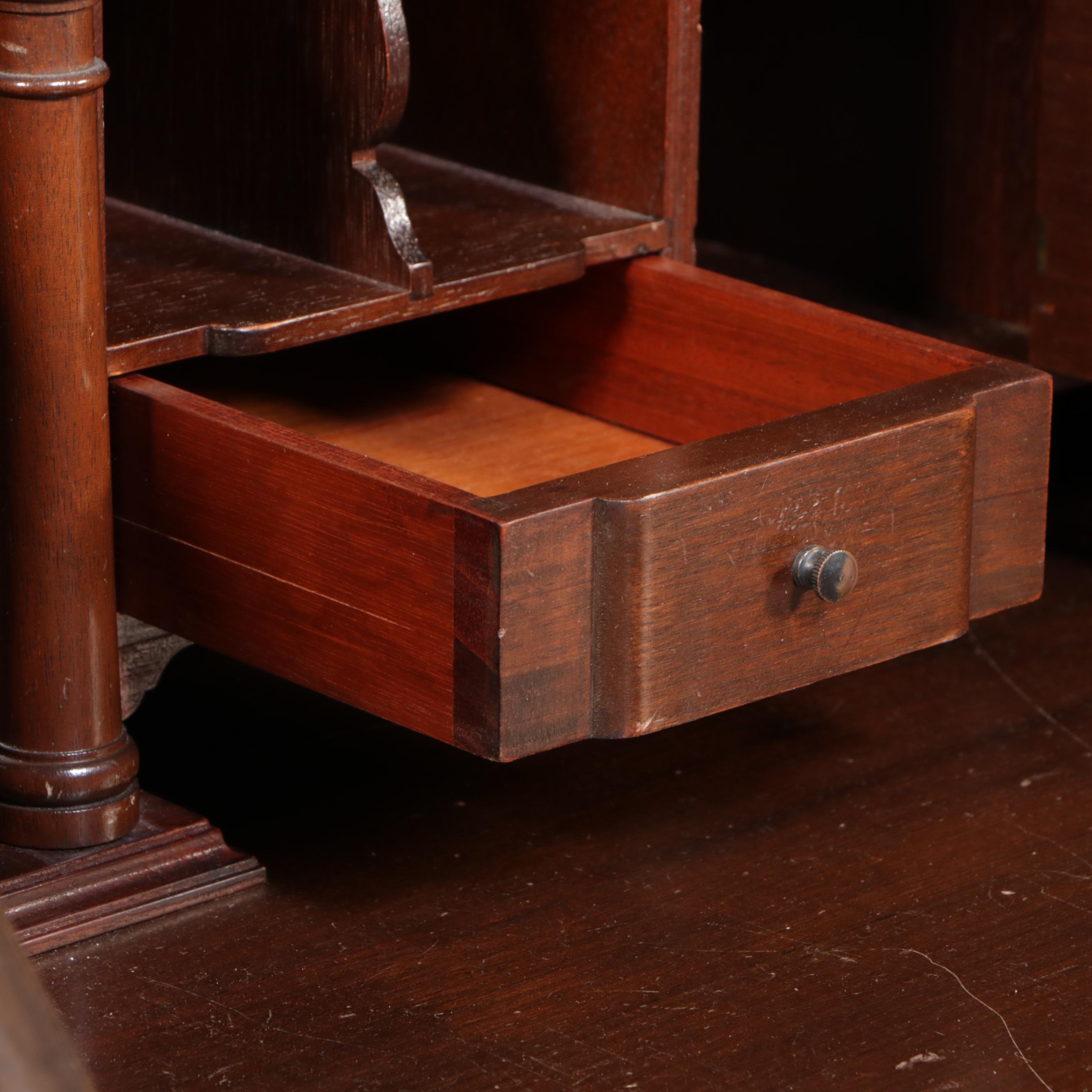 Chippendale Style Figured Mahogany Secretary Desk with Hutch, 20th Century
