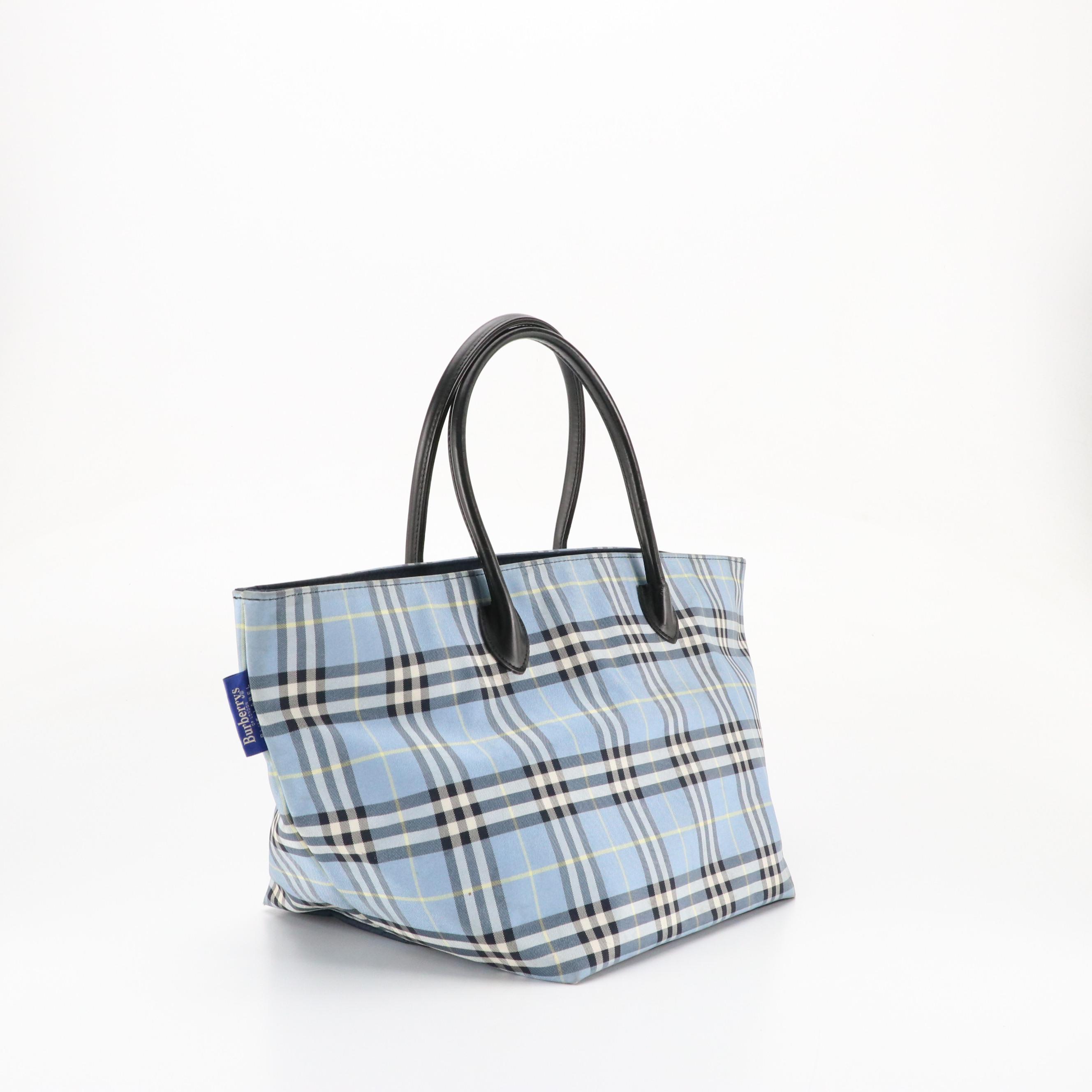 Burberry Blue Label Zip Tote Bag in Blue Vintage Check Nylon Canvas and Leather