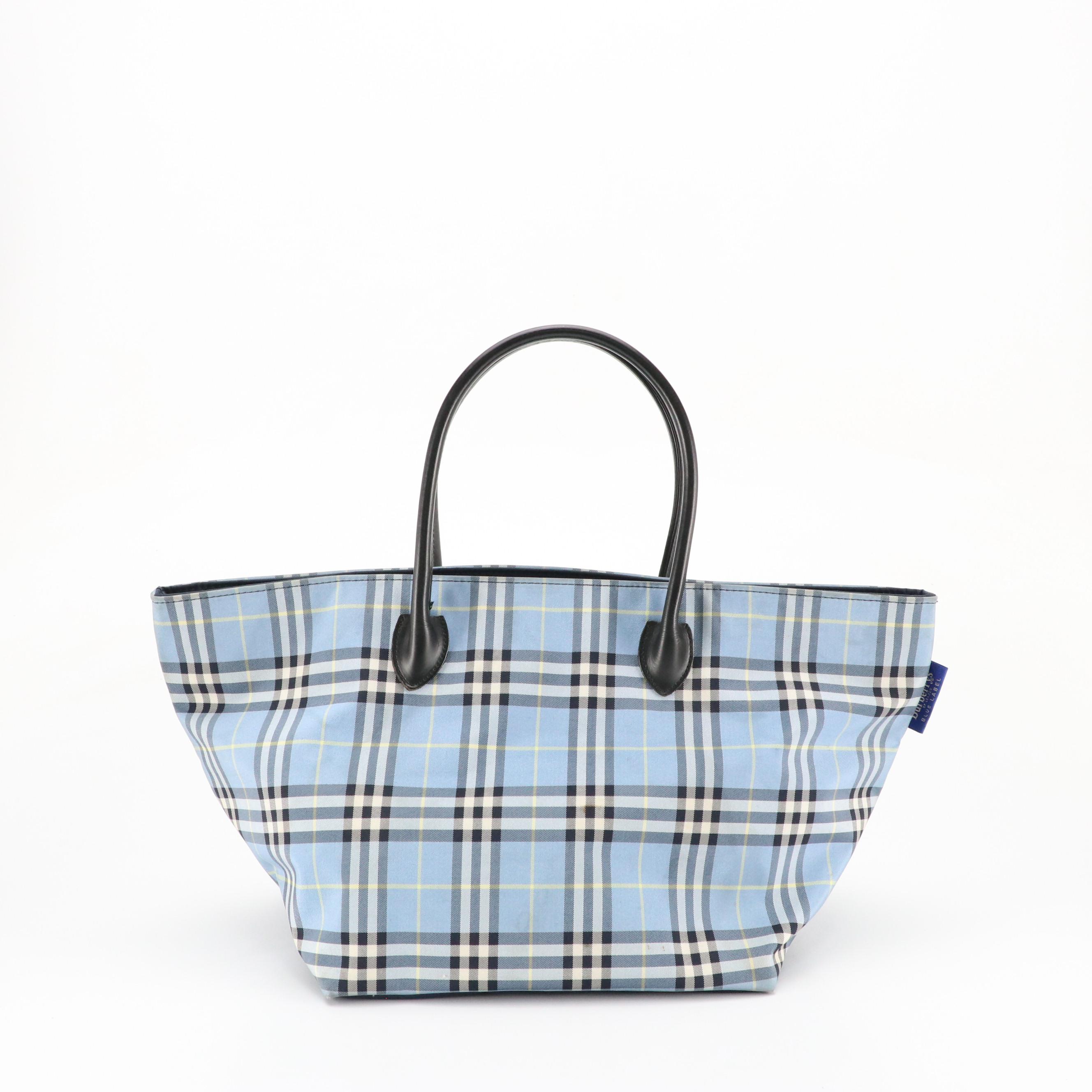 Burberry Blue Label Zip Tote Bag in Blue Vintage Check Nylon Canvas and Leather