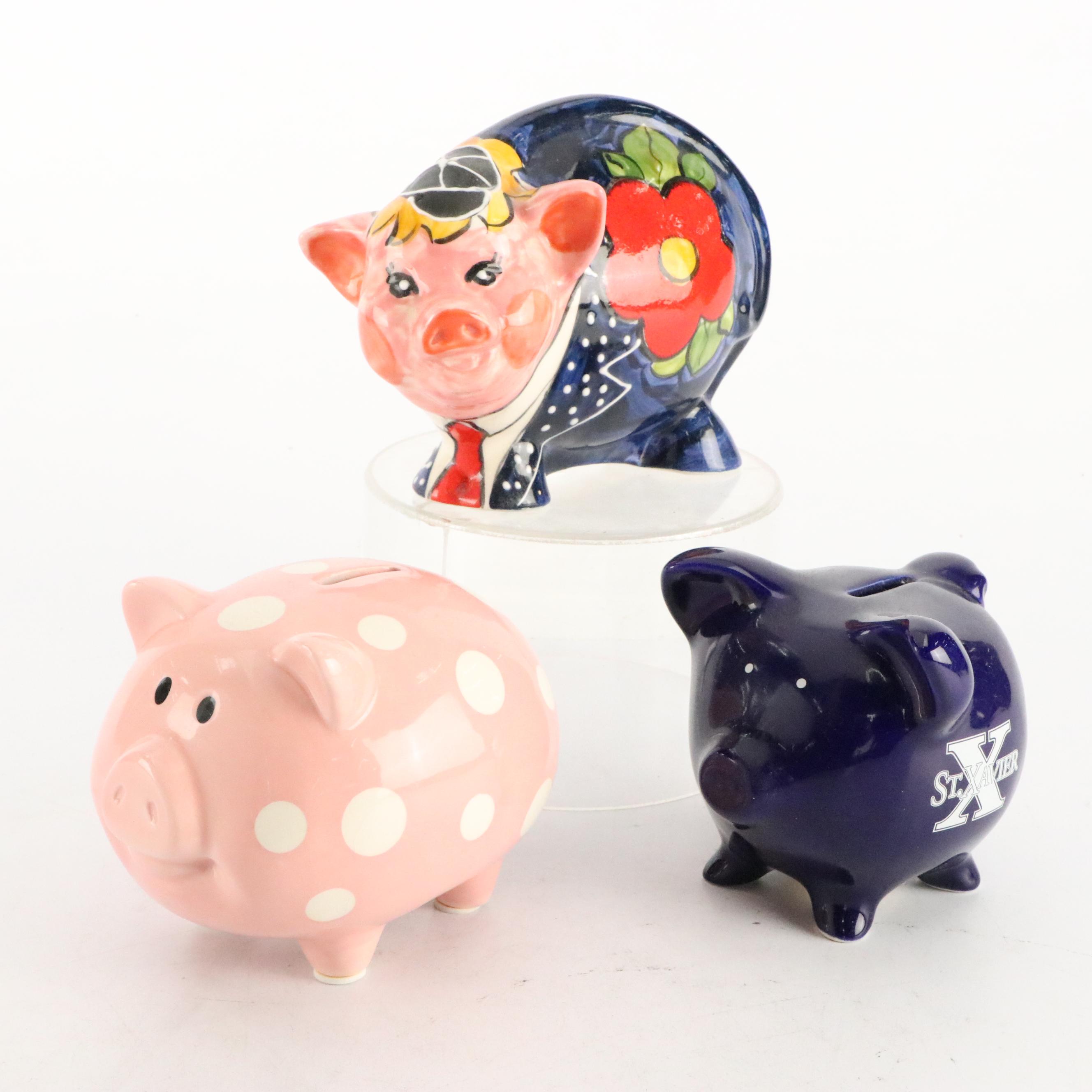 Piggy Bank Collection Featuring St. Xavier and Artisan Hand-Painted Banks