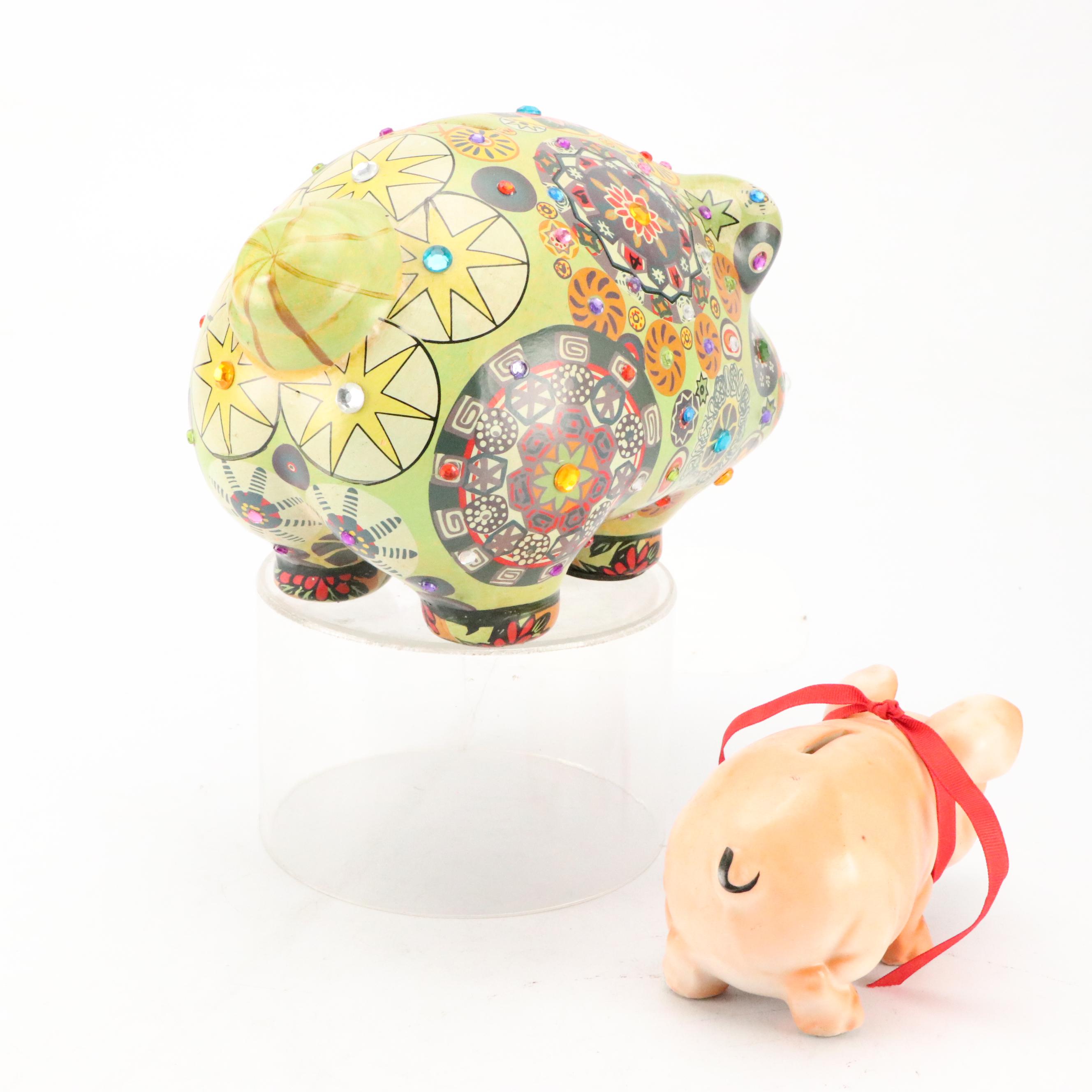 Piggy Bank Collection Featuring St. Xavier and Artisan Hand-Painted Banks