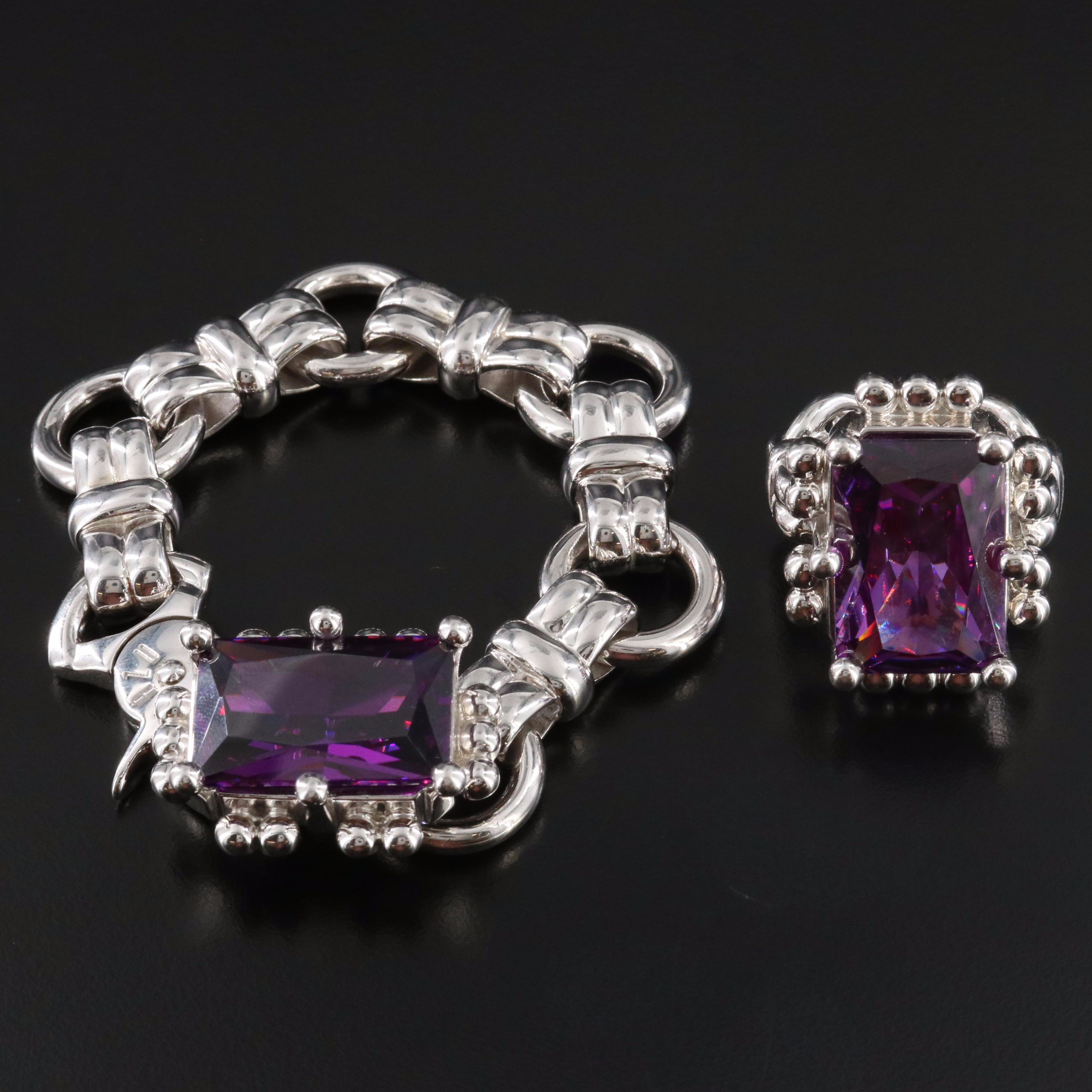 Rodrigo Otazu Sterling Crystal Ring and Bracelet Set, Argentinian