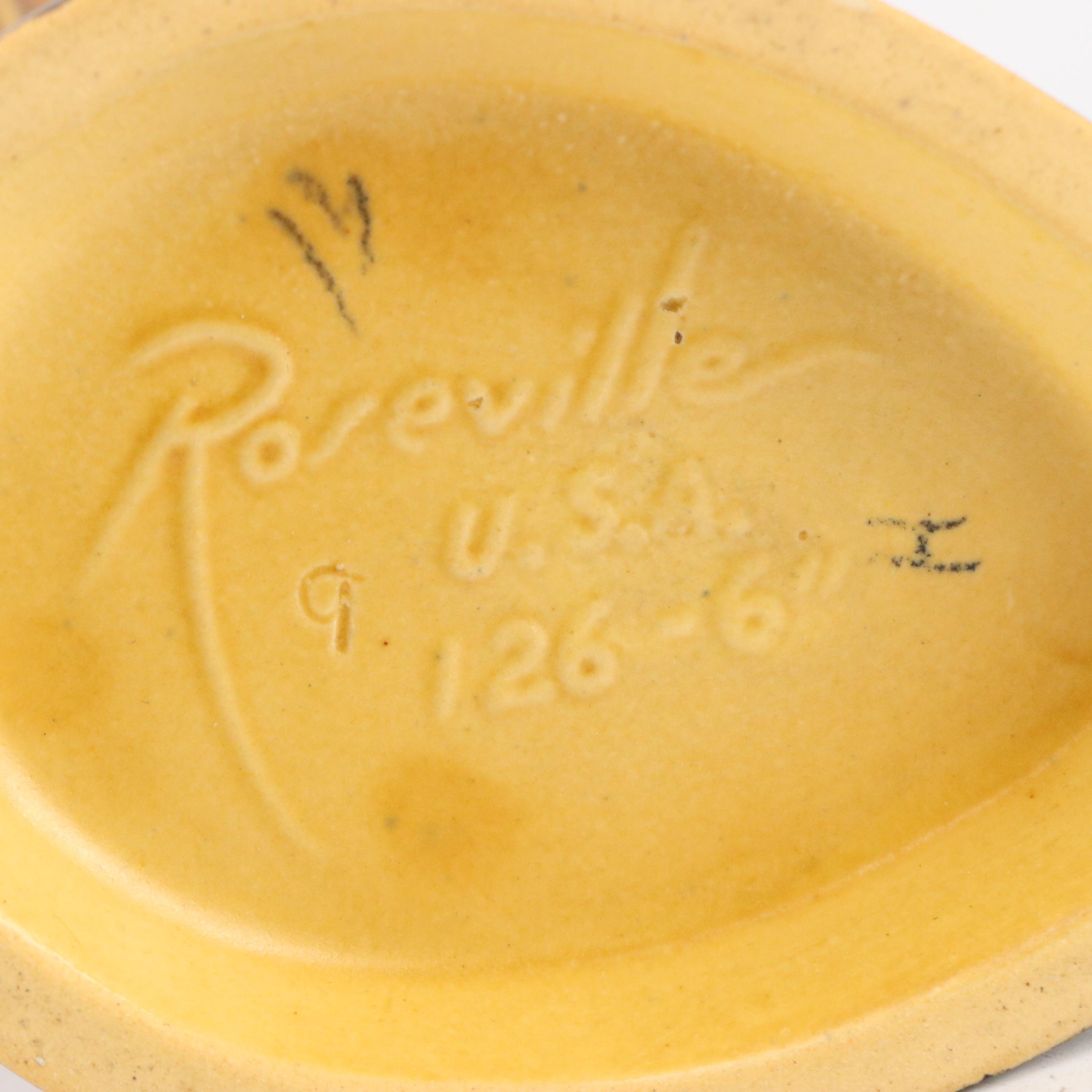 Roseville Pottery Brown "Pinecone" Low Bowl w/ Cornucopia Planters, Mid-20th C.