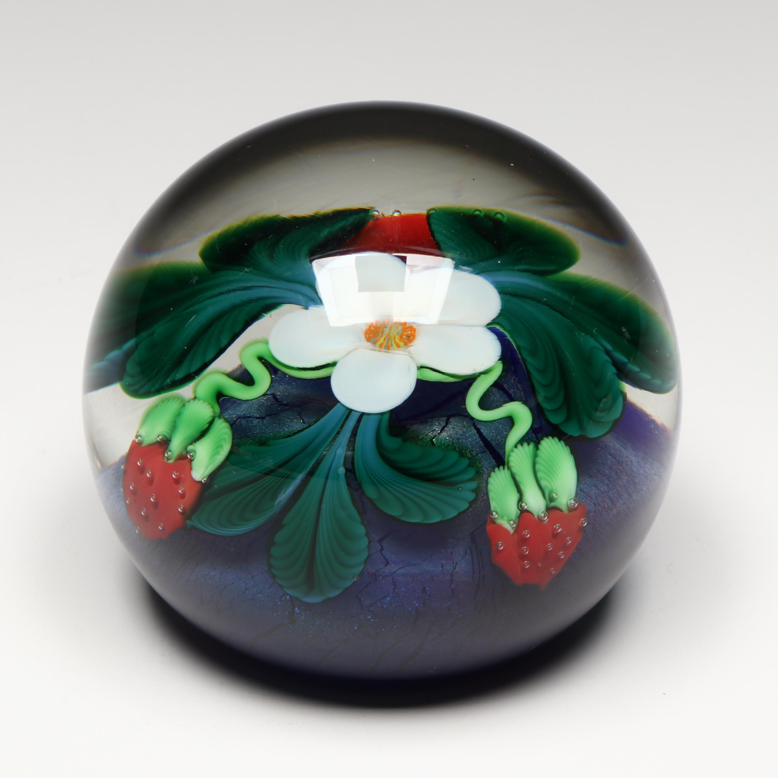 Orient & Flume Limited Ed. Floral, Berry and Dichroic Glass Paperweight, 1984