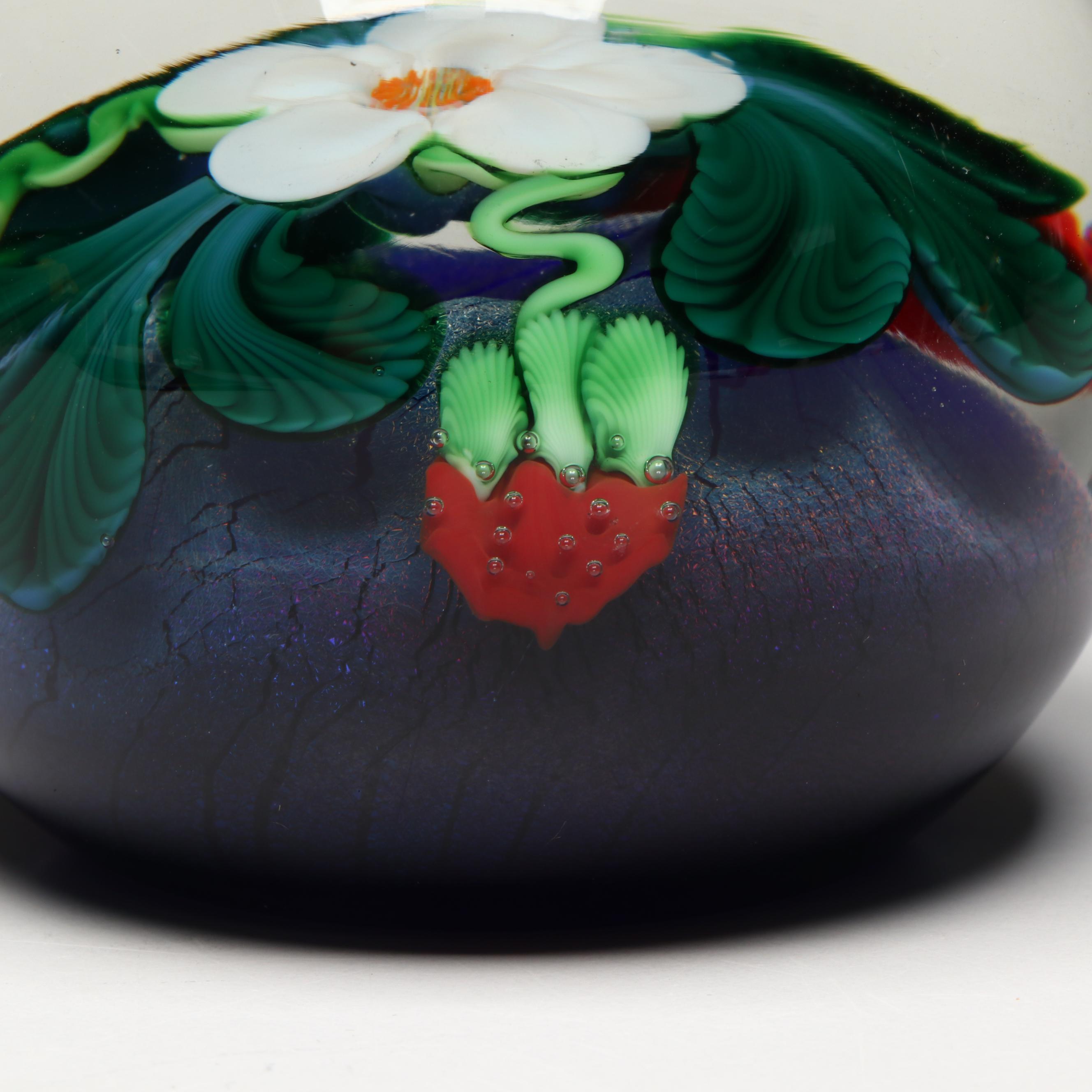 Orient & Flume Limited Ed. Floral, Berry and Dichroic Glass Paperweight, 1984