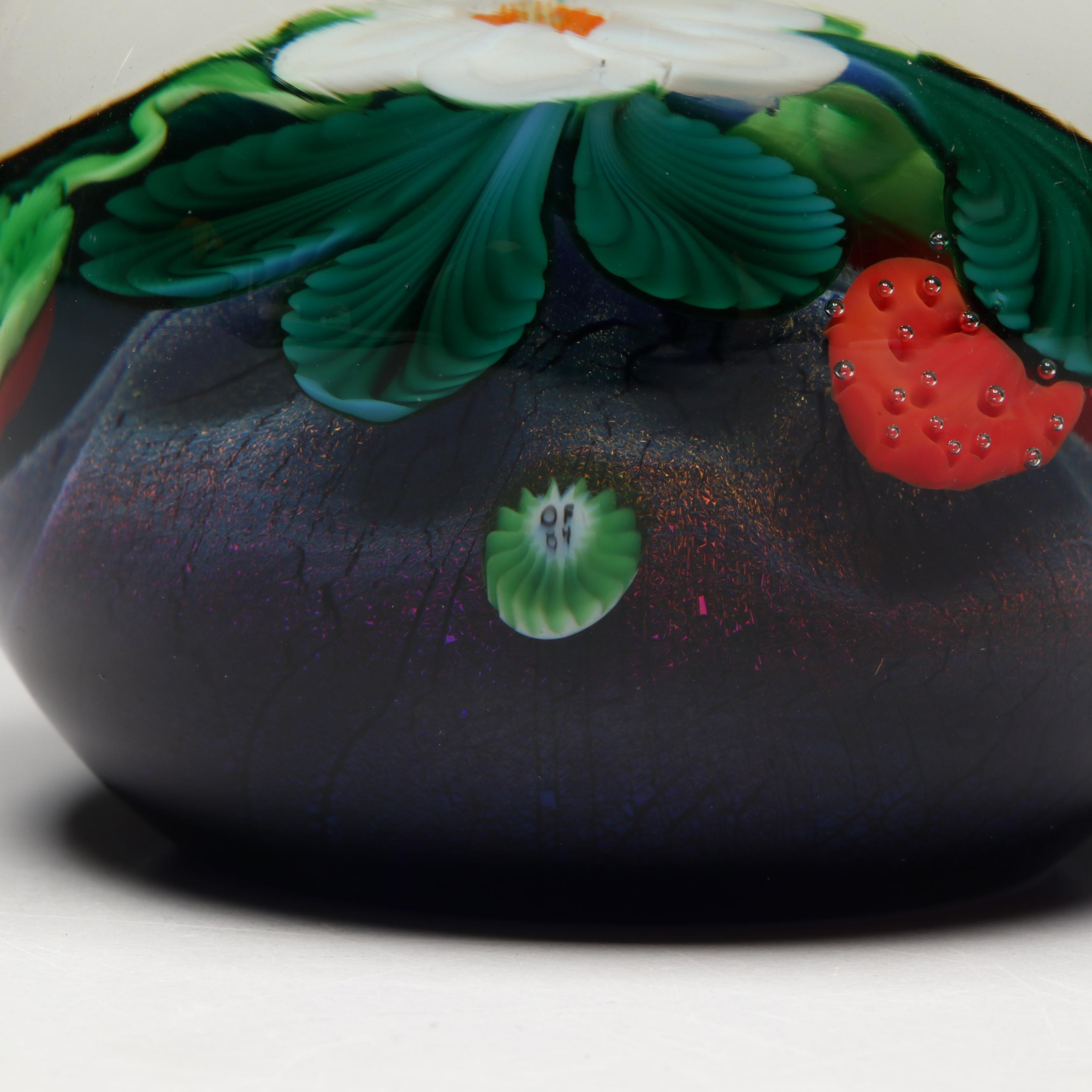 Orient & Flume Limited Ed. Floral, Berry and Dichroic Glass Paperweight, 1984