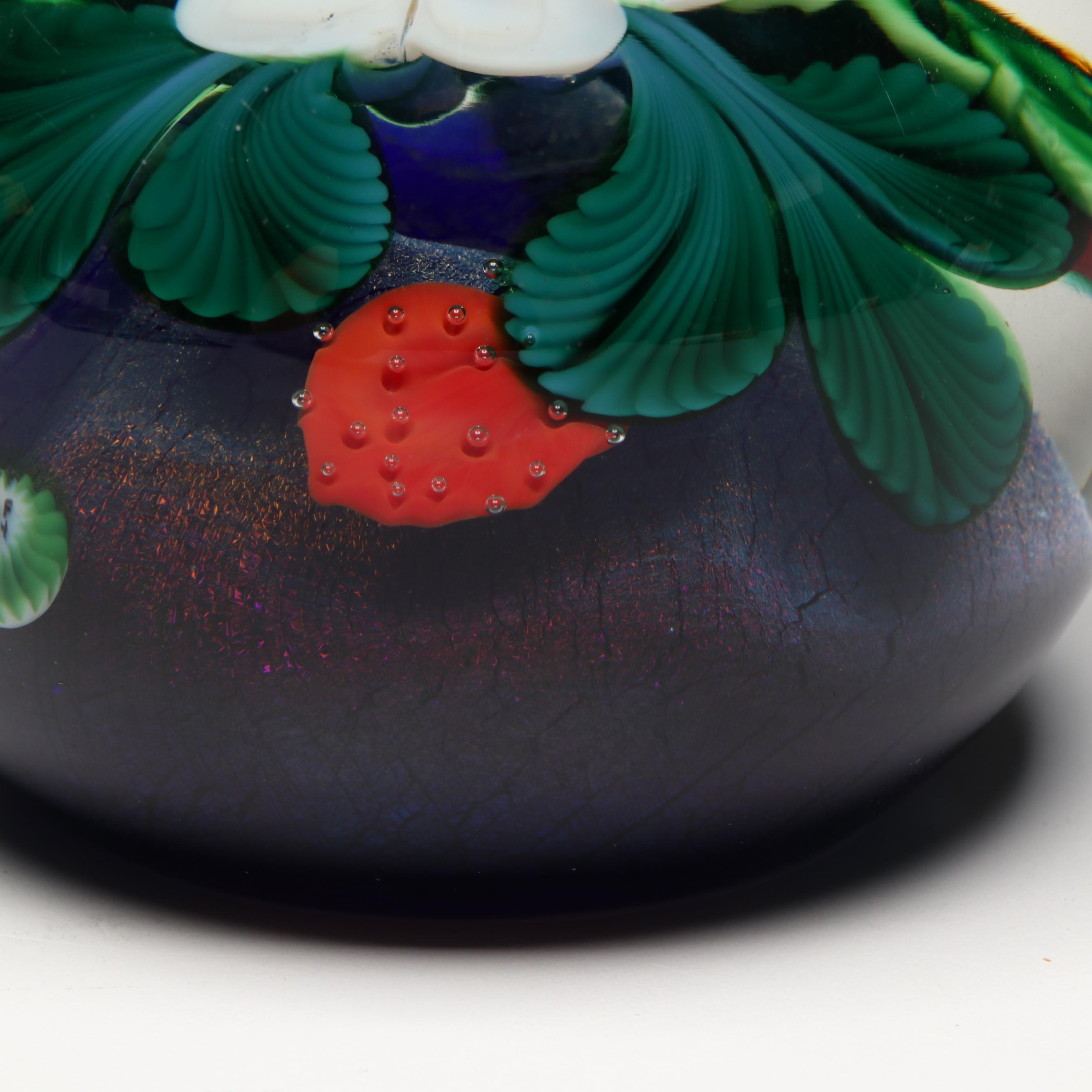 Orient & Flume Limited Ed. Floral, Berry and Dichroic Glass Paperweight, 1984