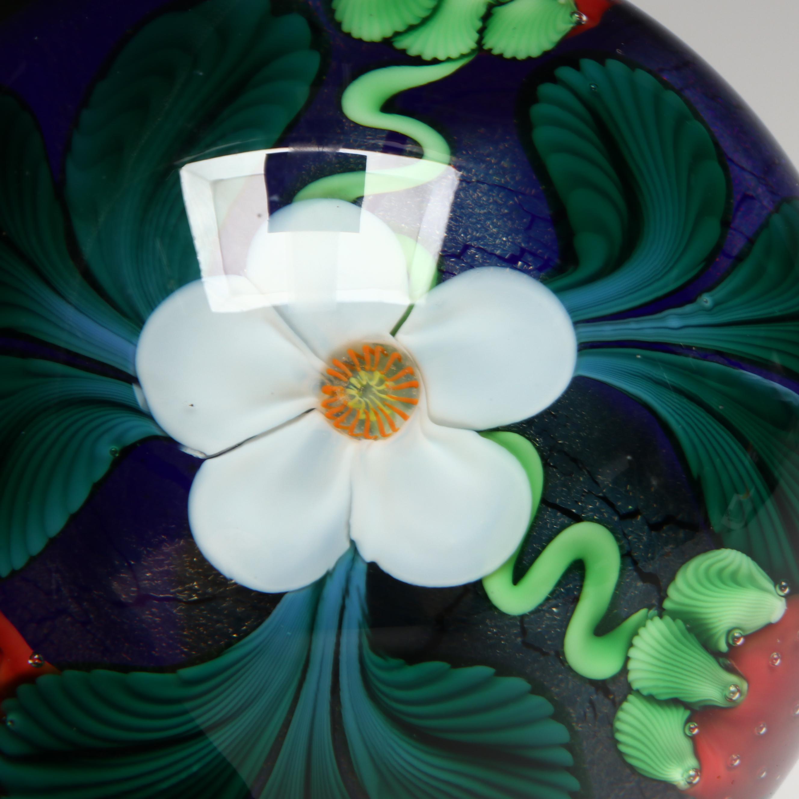 Orient & Flume Limited Ed. Floral, Berry and Dichroic Glass Paperweight, 1984