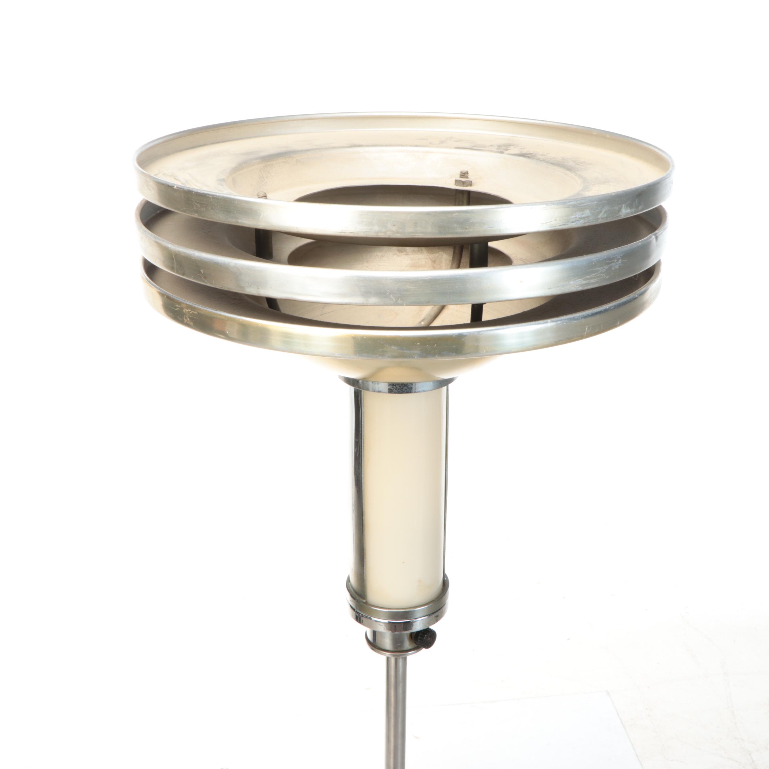 Art Deco Machine Age Brushed Aluminum and Wood Torchère Floor Lamp