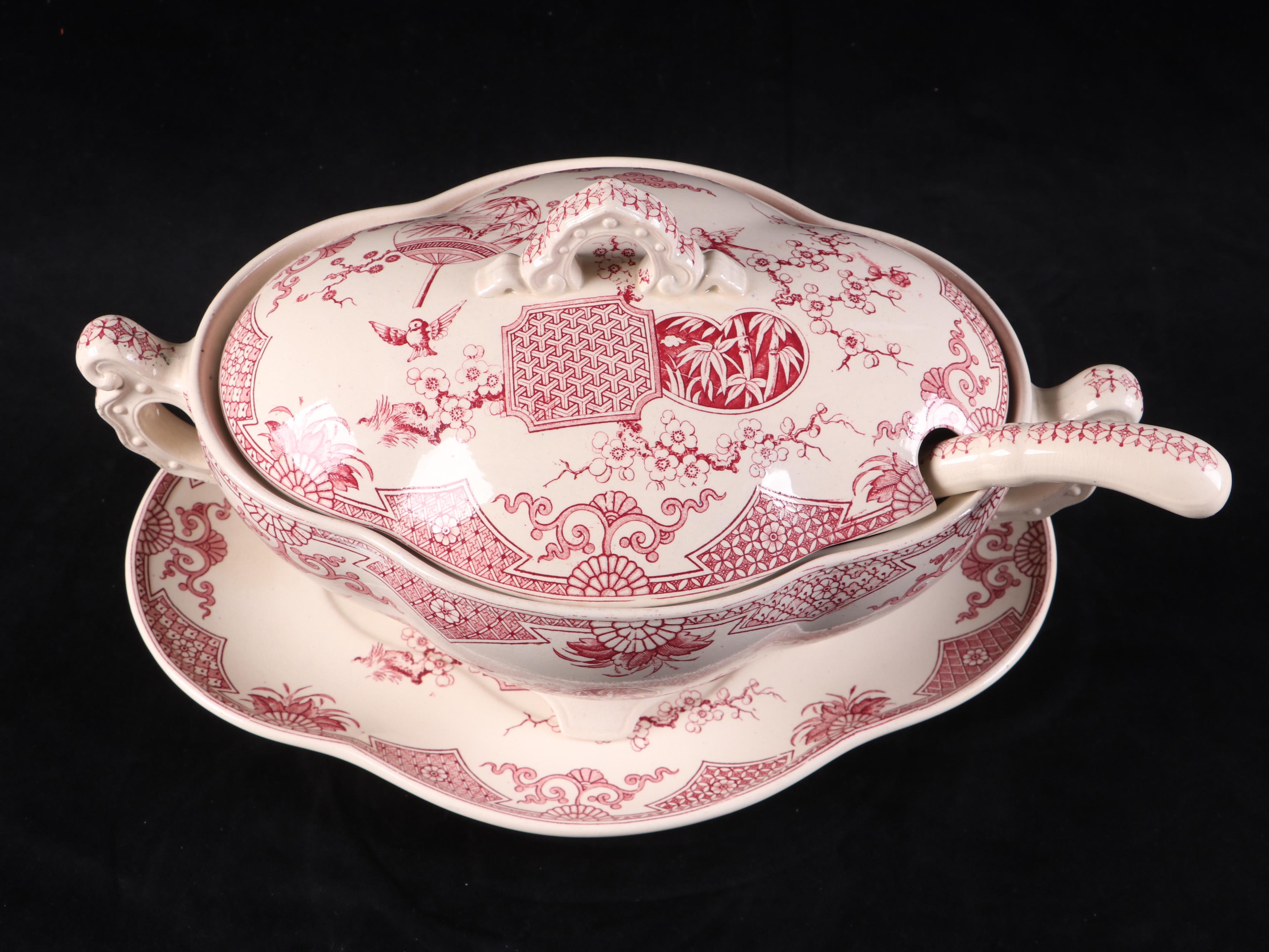 Furnivals "Formosa Brown" Ceramic Lidded Tureen with Underplate and Ladle, 1879