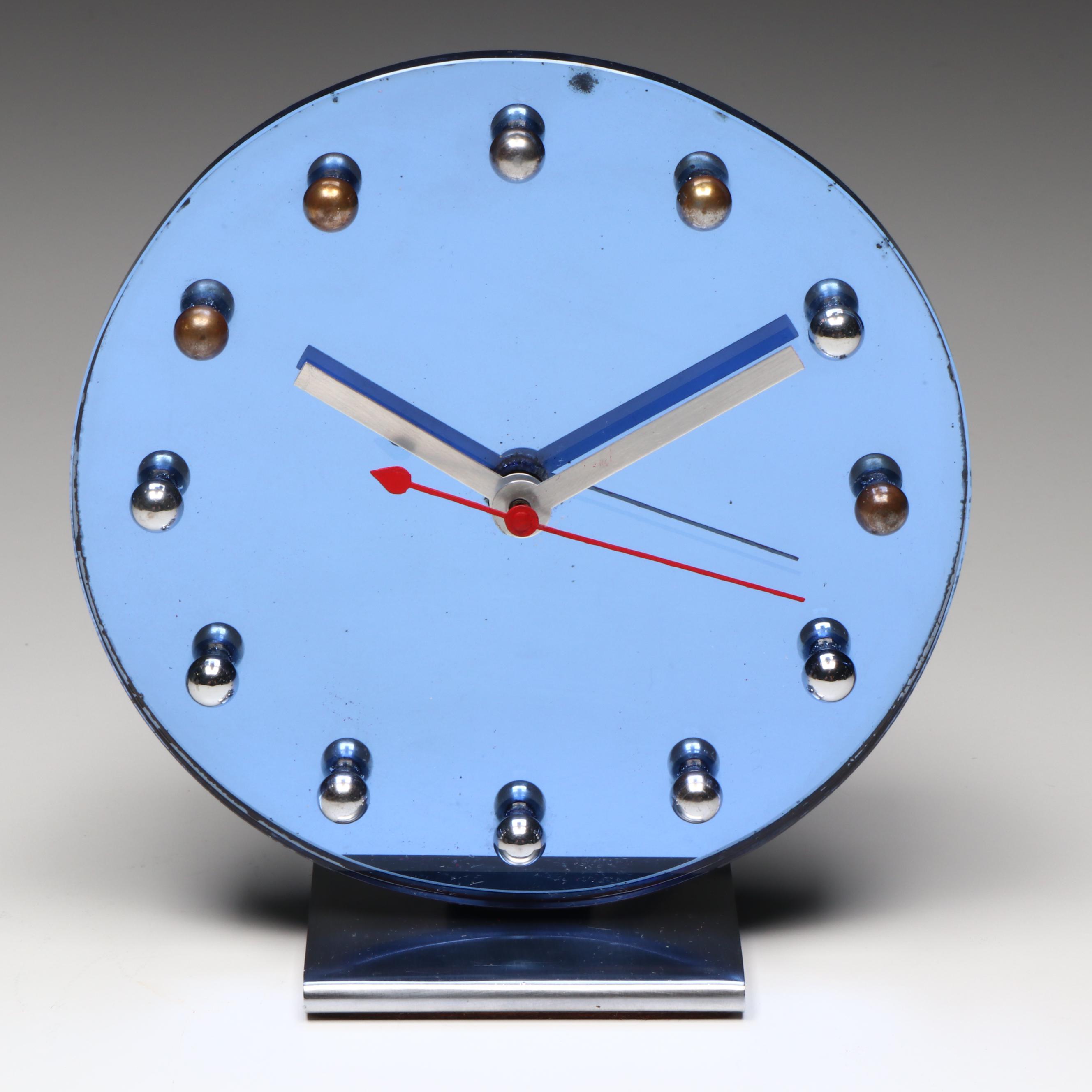 Gilbert Rohde for Herman Miller Blue Mirror Electric Alarm Clock
