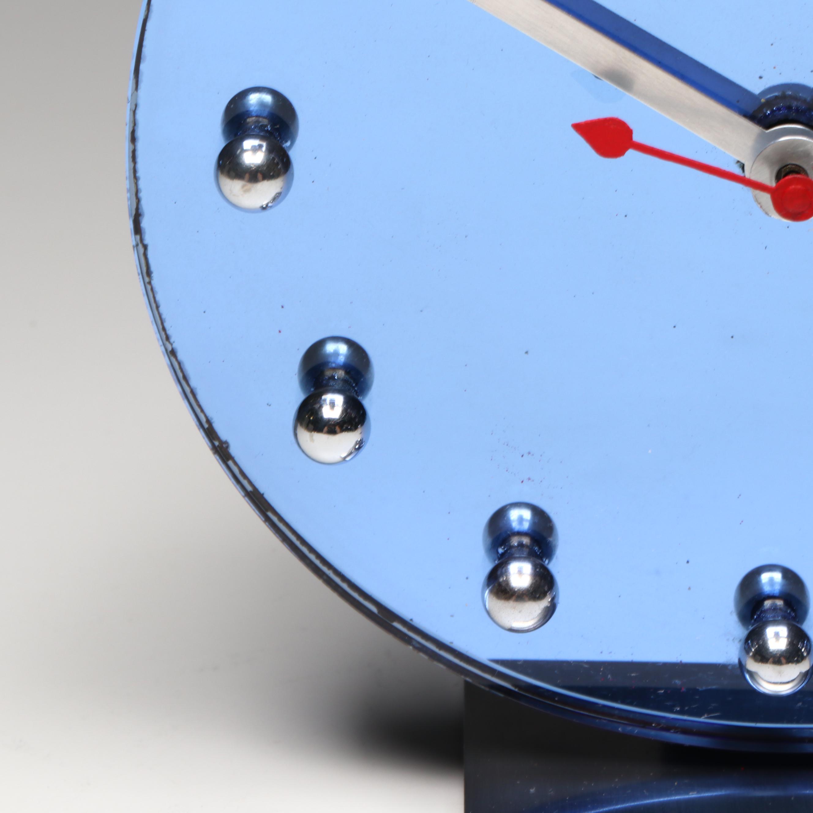 Gilbert Rohde for Herman Miller Blue Mirror Electric Alarm Clock