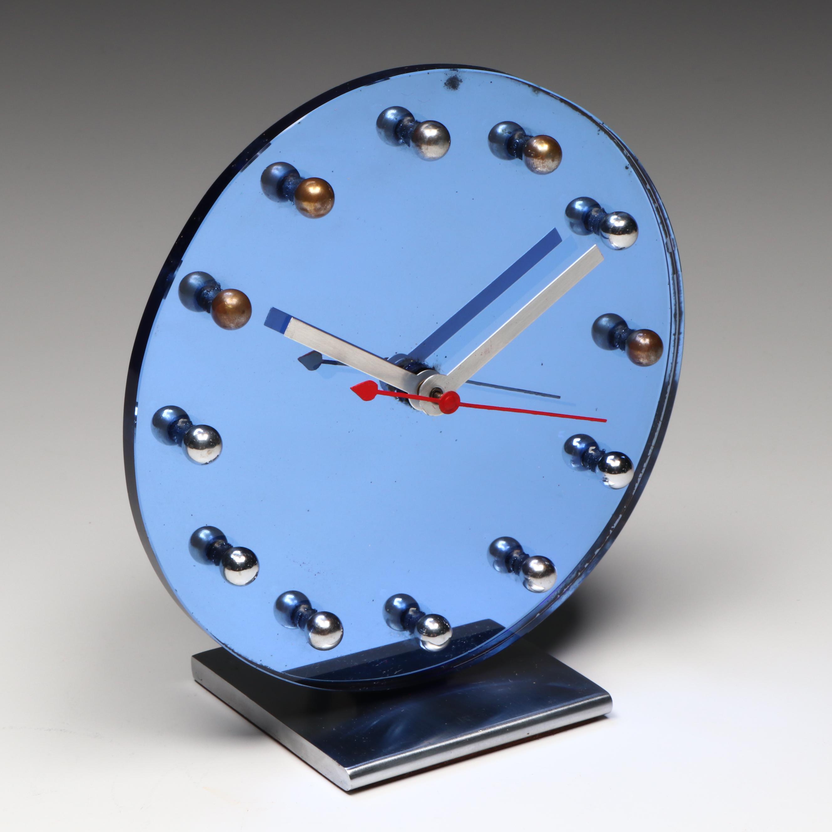 Gilbert Rohde for Herman Miller Blue Mirror Electric Alarm Clock
