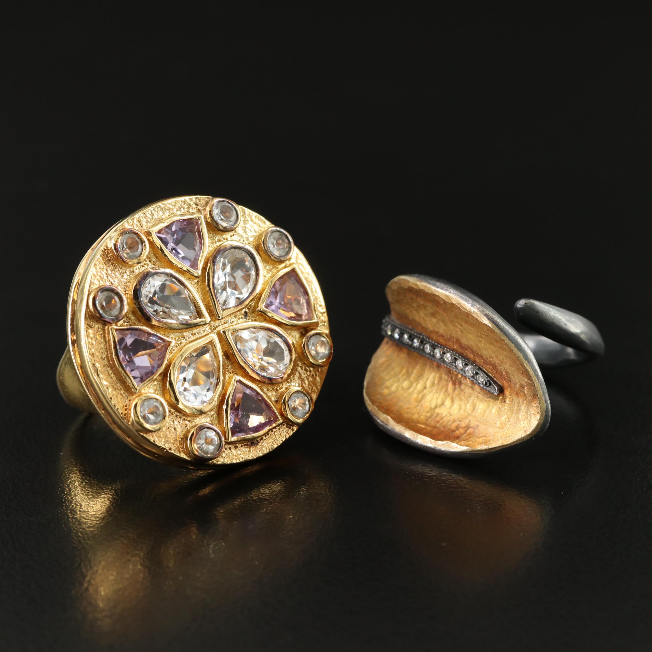 Sterling, Diamonds and Sapphire Featured in Ring Pairing