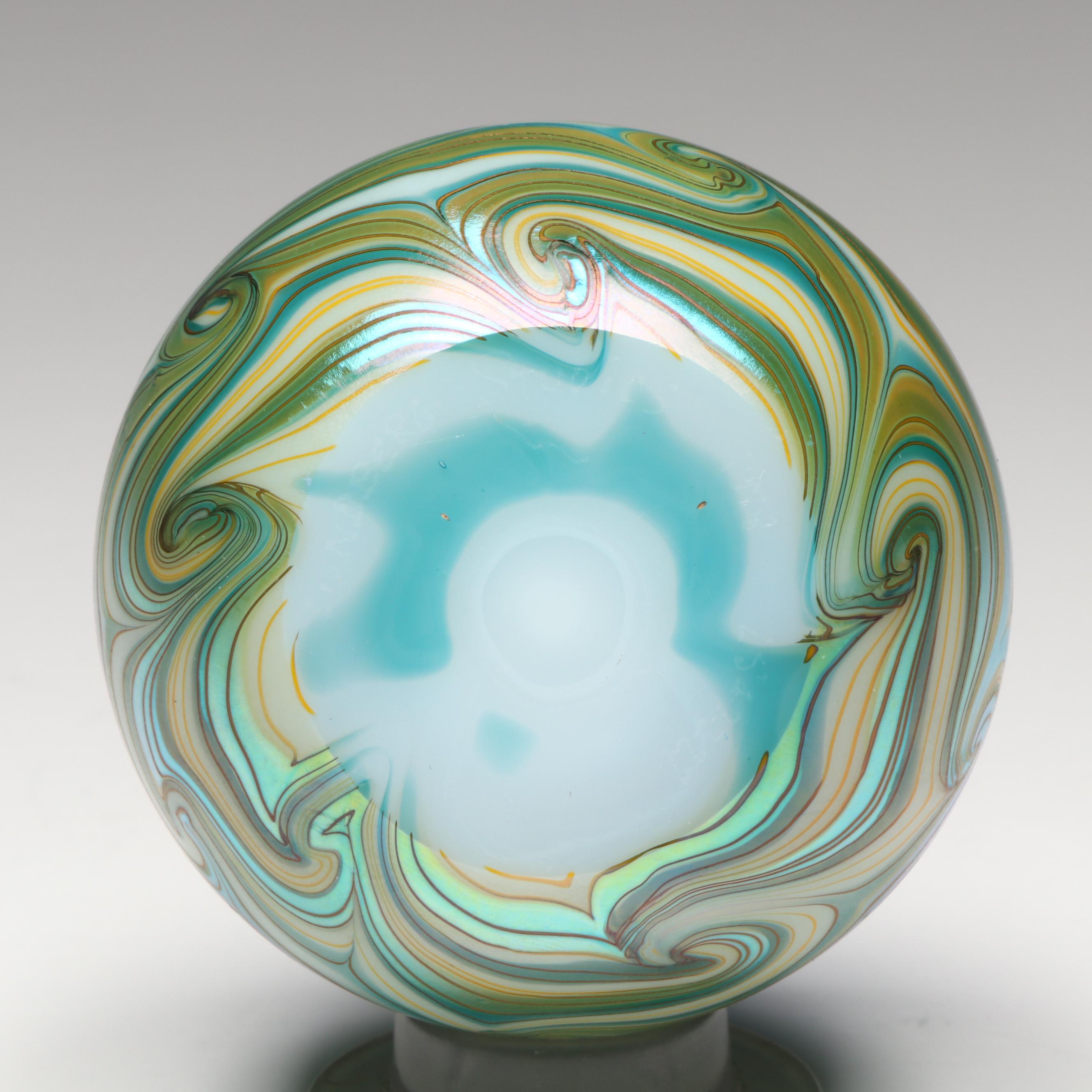 Lundberg Studios Night Sky and Floral Iridescent Art Glass Paperweights