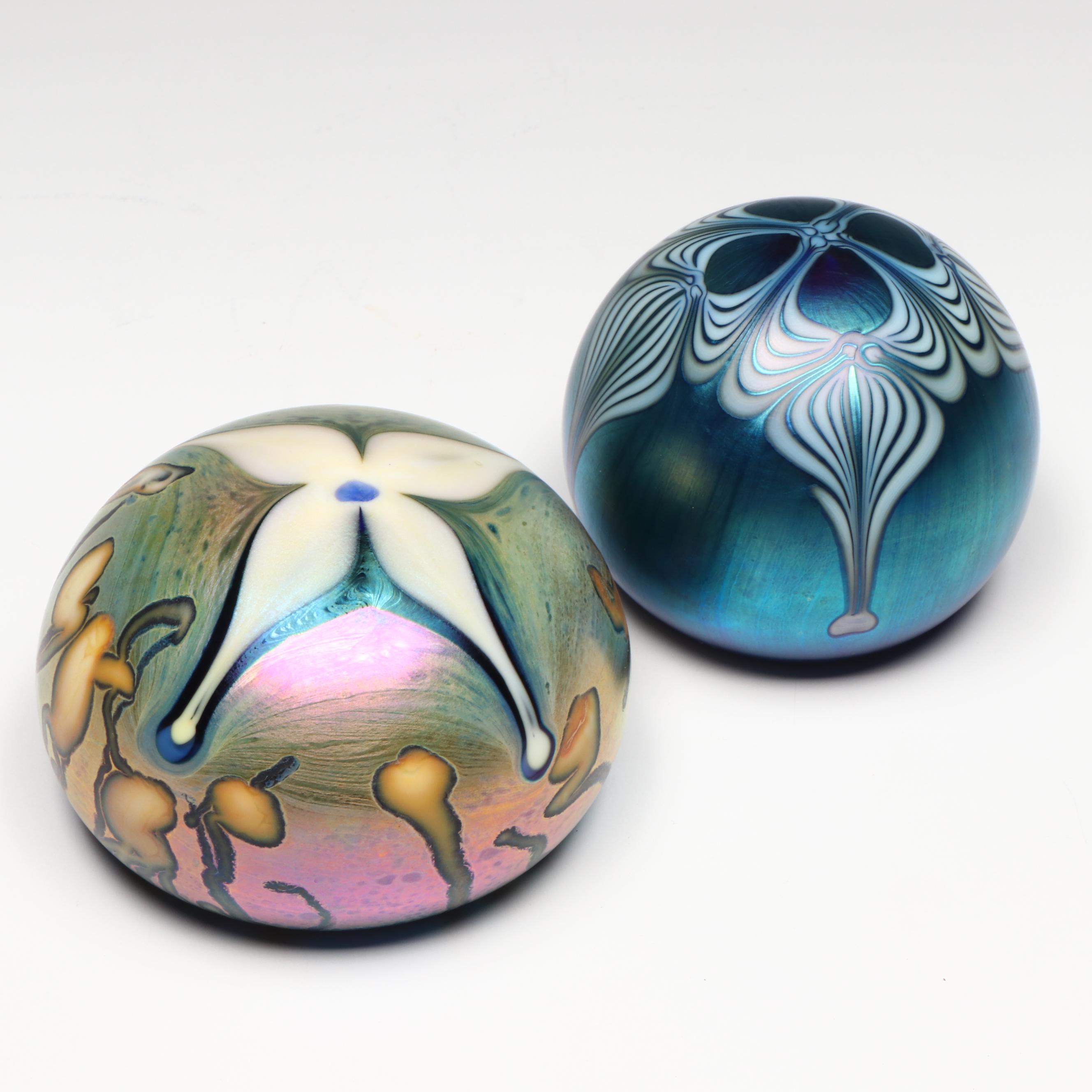 Stephen Fellerman and Steven Smyers Iridescent Studio Art Glass Paperweights