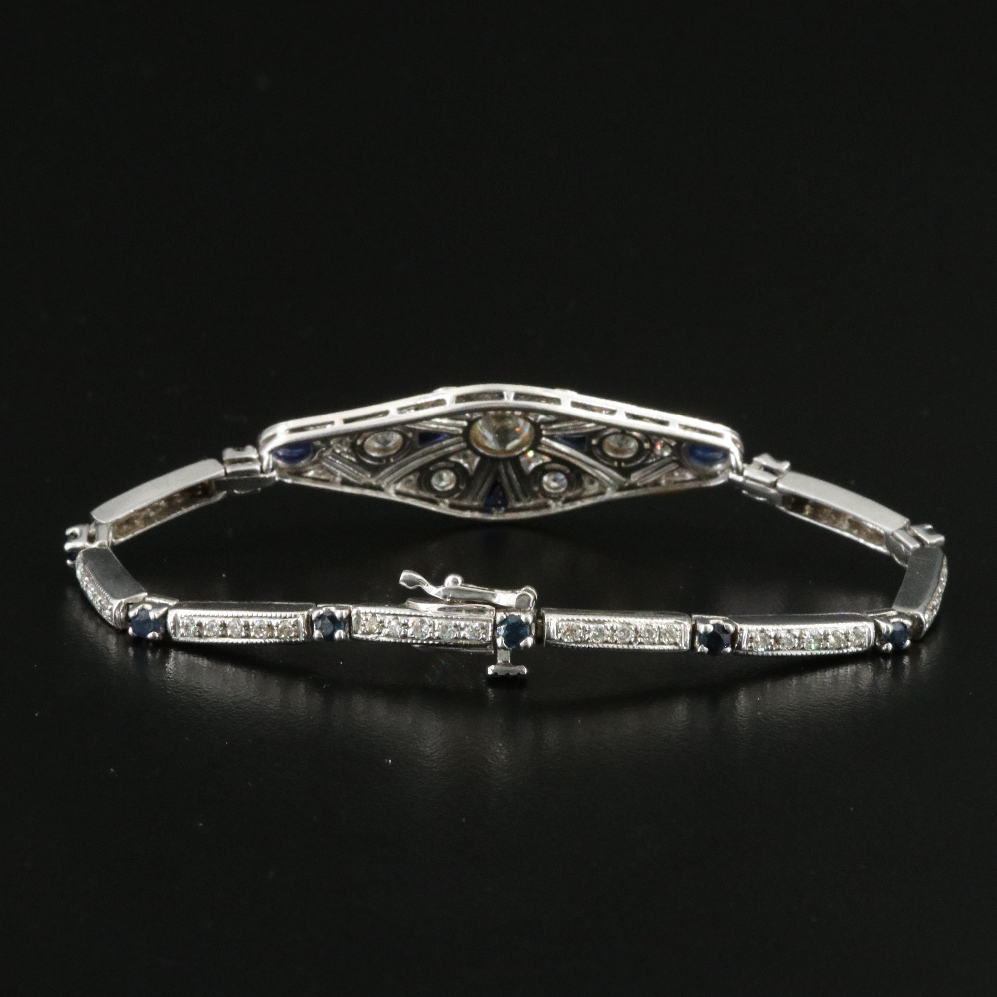 14K 2.44 CTW Diamond and Sapphire Bracelet with Platinum Top